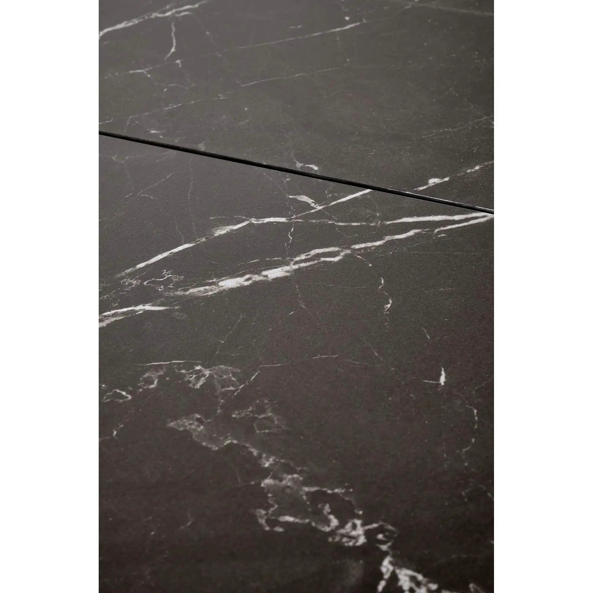 Masa extensibila moderna VOLANT, negru cu efect de marmura/stejar auriu, piatra sinterizata/otel, 160/200x90x76 cm