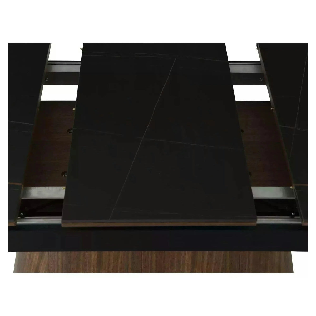 Masa extensibila MONACO, negru cu efect de marmura/nuc, 160/200x90x75 cm