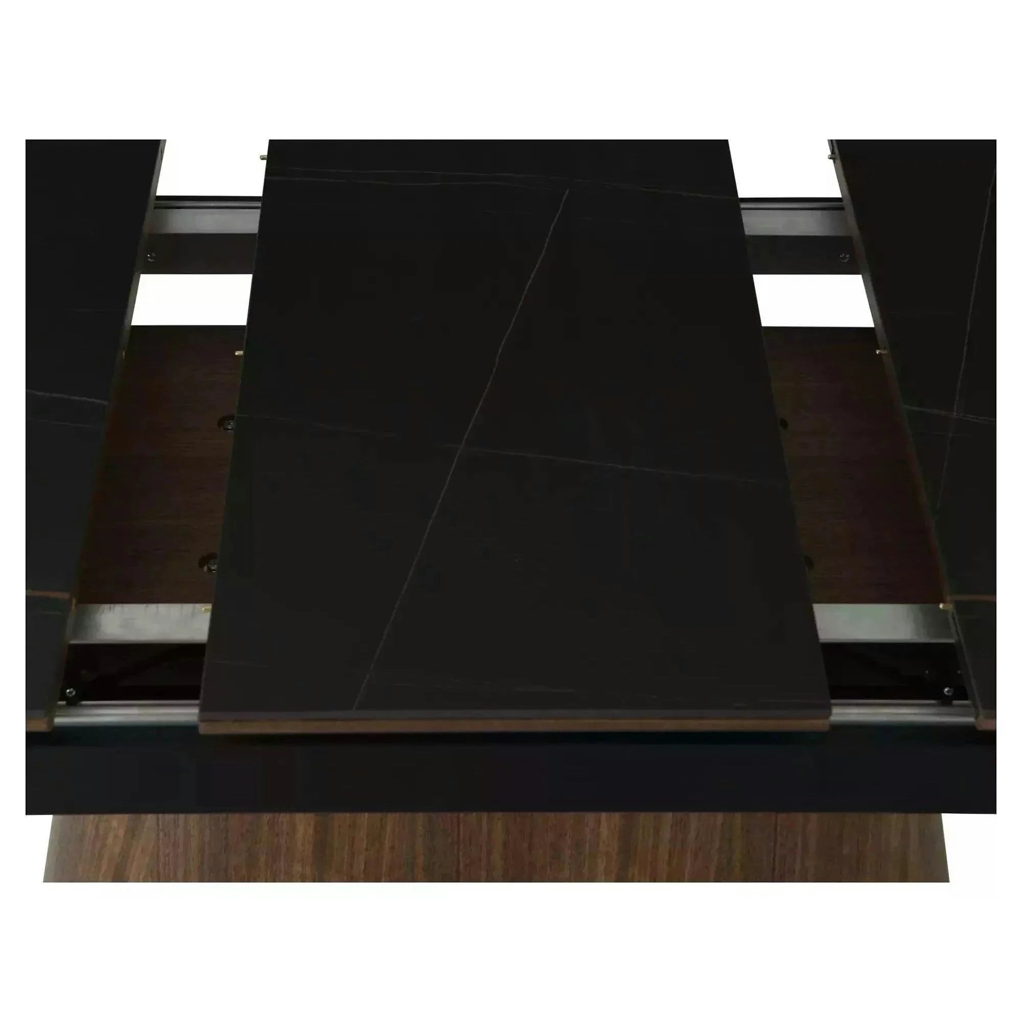 Masa extensibila MONACO, negru cu efect de marmura/nuc, 160/200x90x75 cm