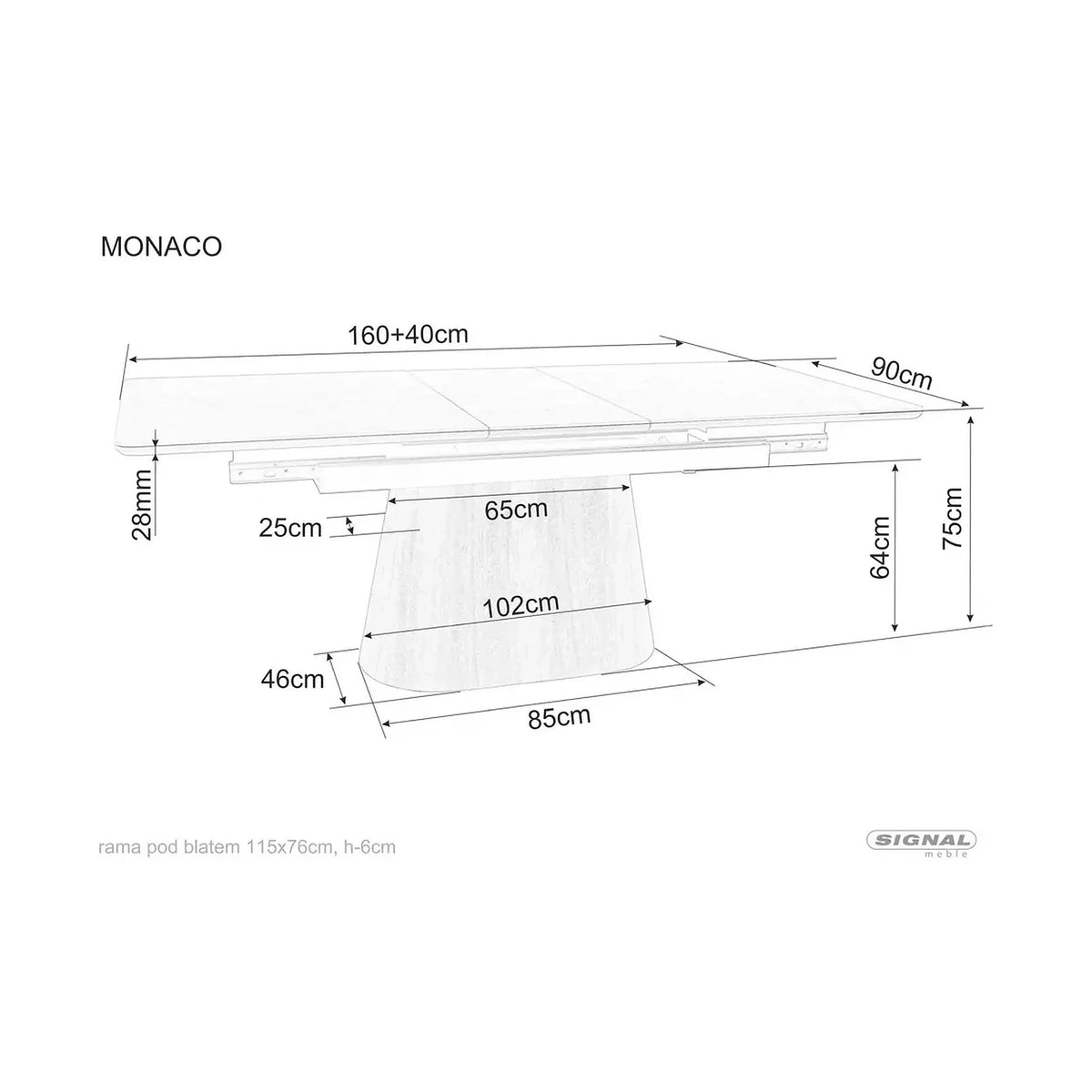 Masa extensibila MONACO, piatra travertin/stejar, 160/200x90x75 cm