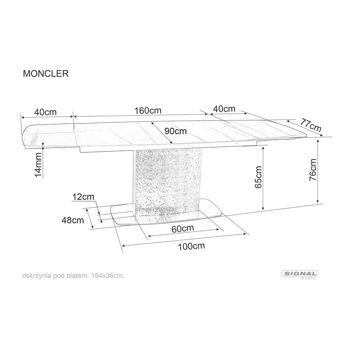 Masa extensibila MONCLER, negru/crom, sticla/ceramica/metal, 160/240x90x76 cm