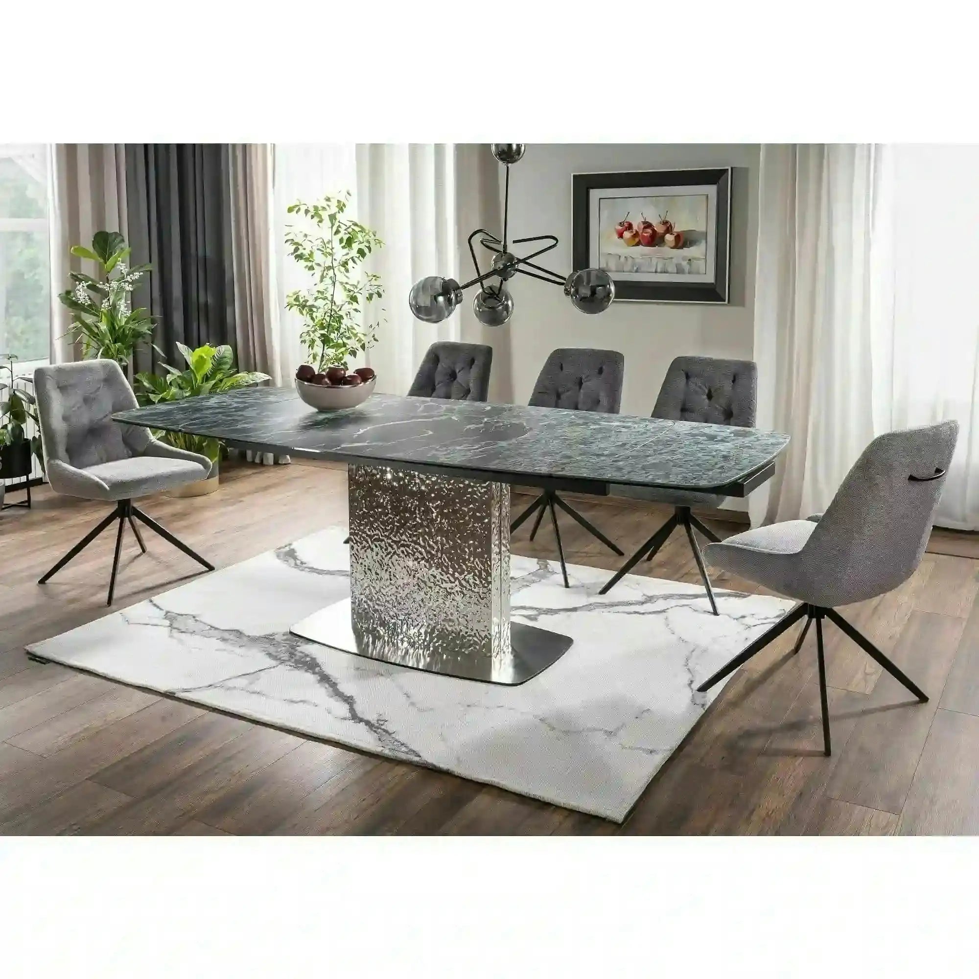 Masa extensibila MONCLER, verde/crom, sticla/ceramica/metal, 160/240x90x76 cm