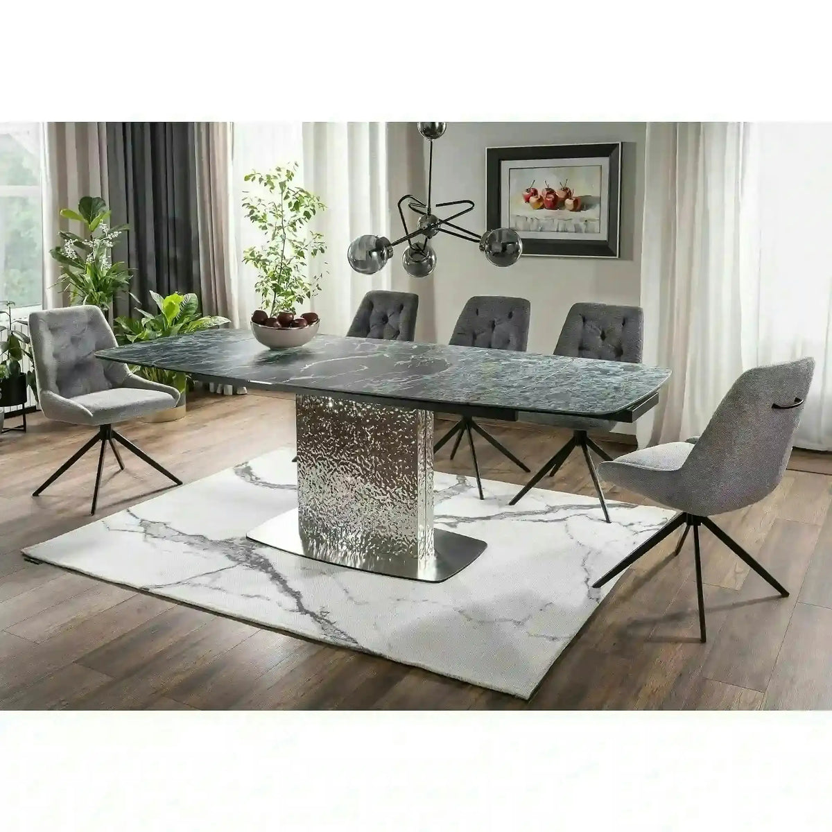 Masa extensibila MONCLER, verde/crom, sticla/ceramica/metal, 160/240x90x76 cm