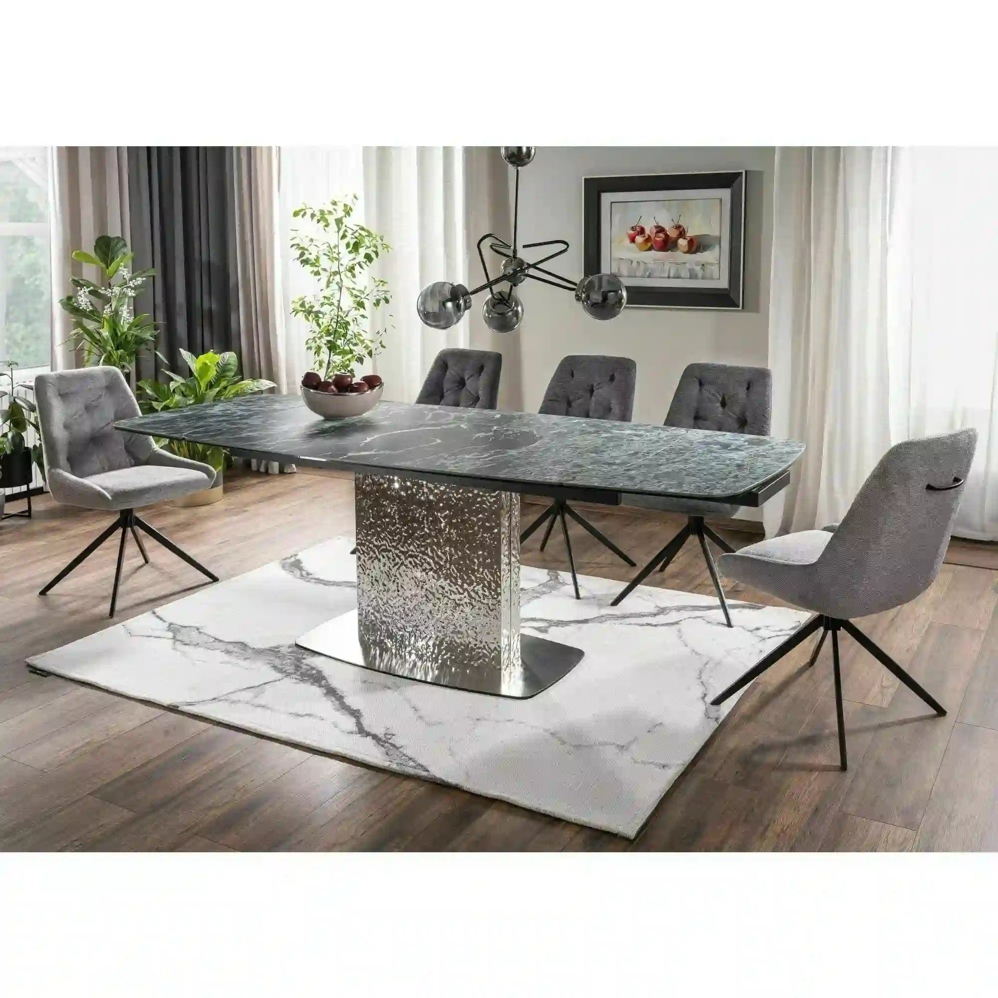 Masa extensibila MONCLER, verde/crom, sticla/ceramica/metal, 160/240x90x76 cm