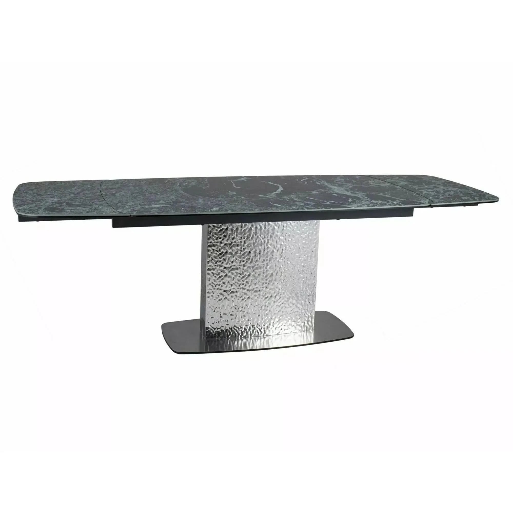 Masa extensibila MONCLER, verde/crom, sticla/ceramica/metal, 160/240x90x76 cm