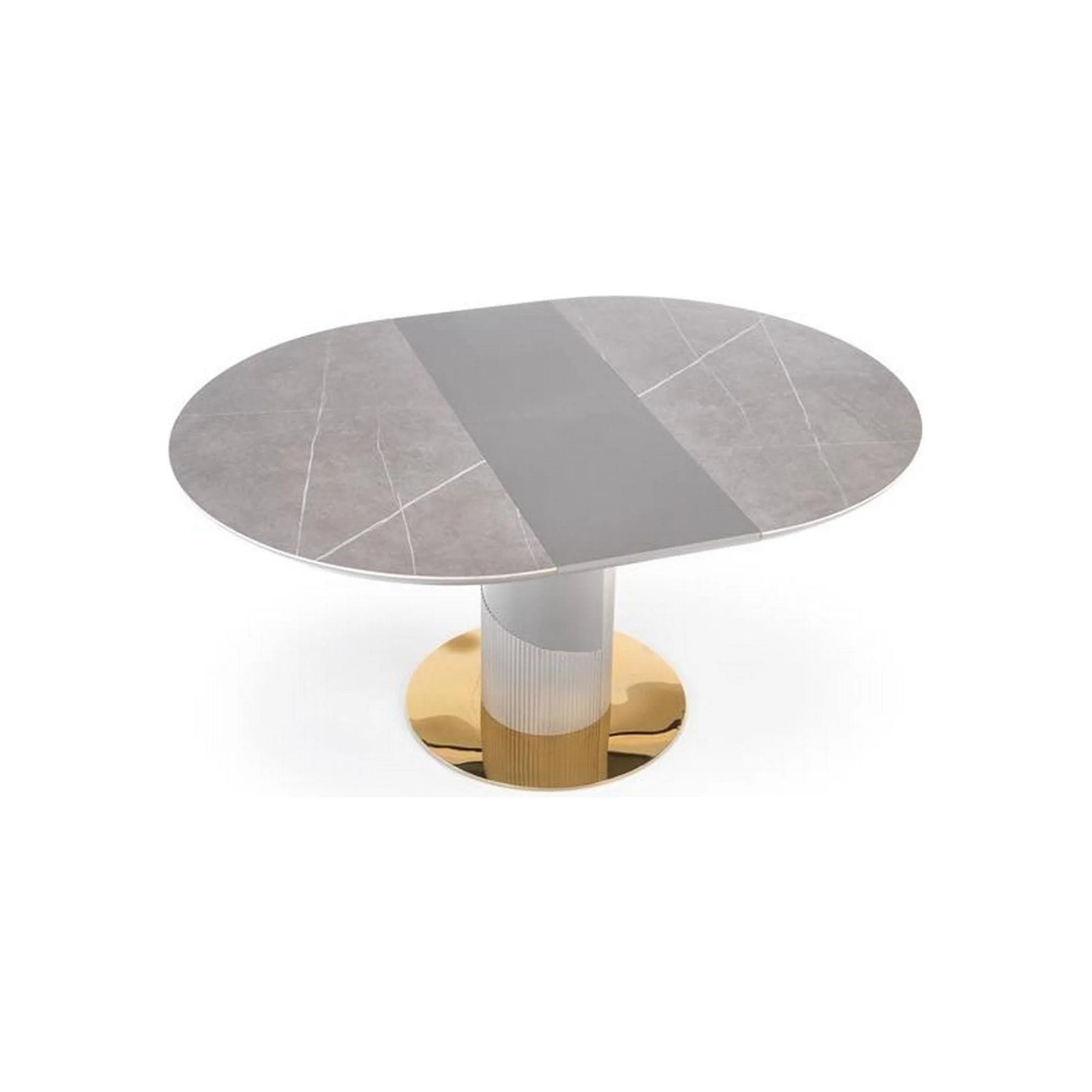Masa extensibila MUSCAT, gri cu efect marmura/auriu, 120/160x120x76 cm