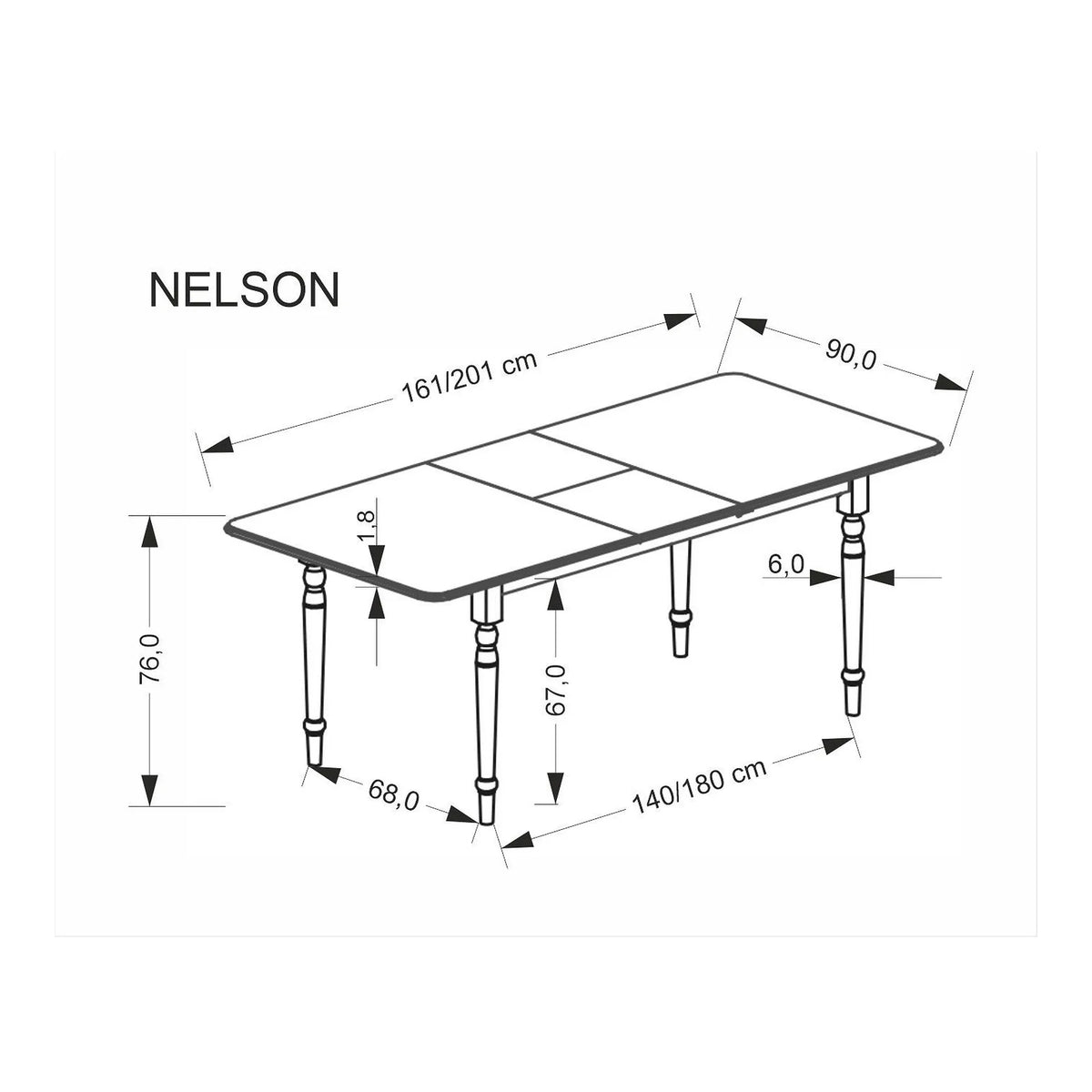 Masa extensibila NELSON, alb, 160/200x90x76 cm