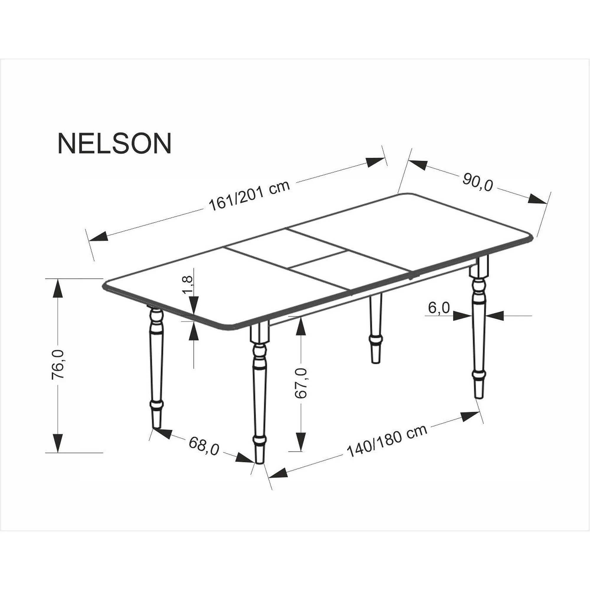 Masa extensibila NELSON, alb, 160/200x90x76 cm