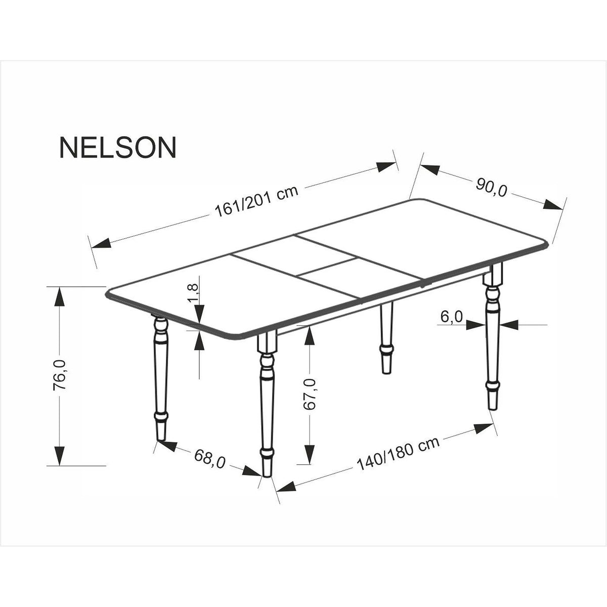 Masa extensibila NELSON, alb, 160/200x90x76 cm