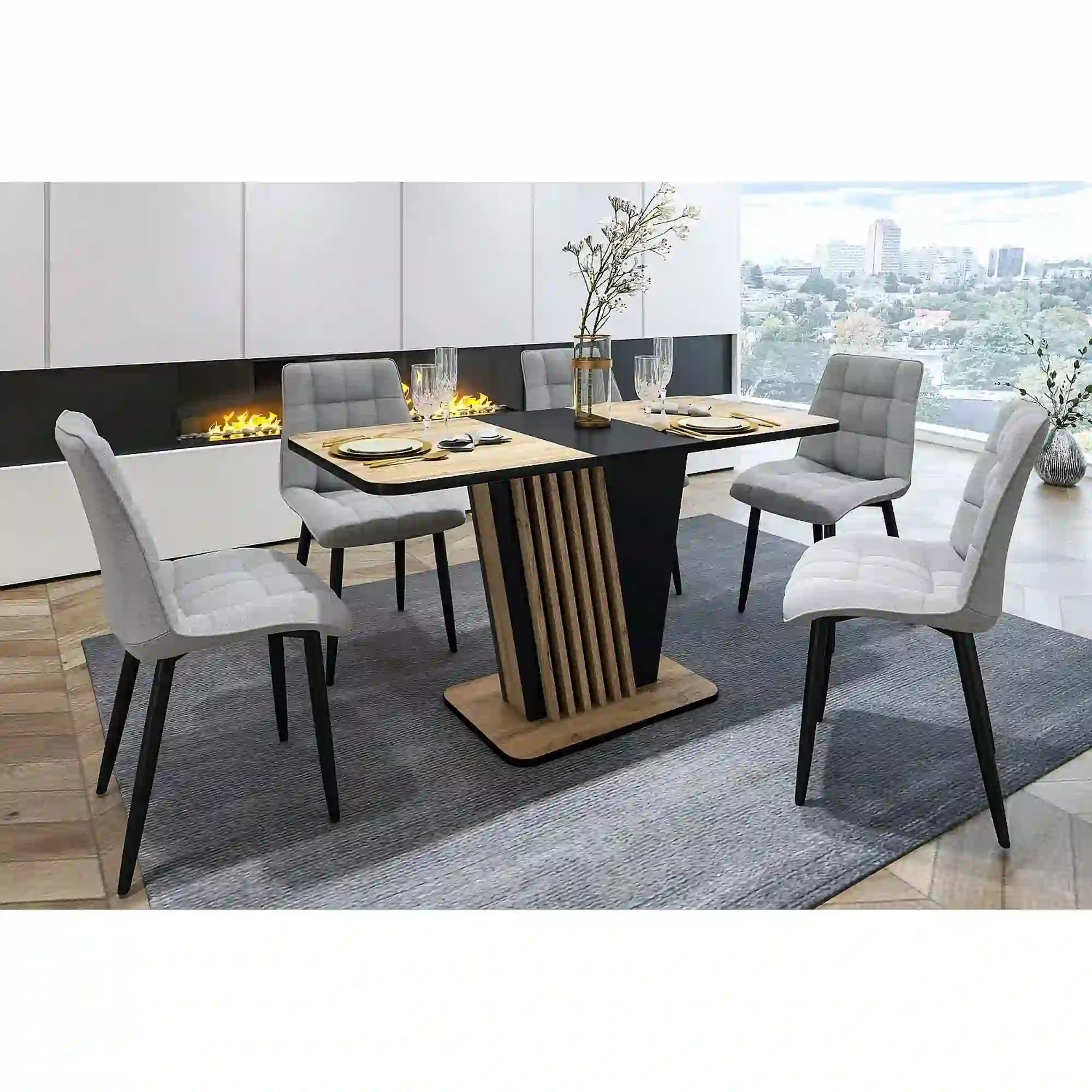 Masa extensibila NEVIO, stejar artisan/negru, PAL, 125/170x75x76 cm