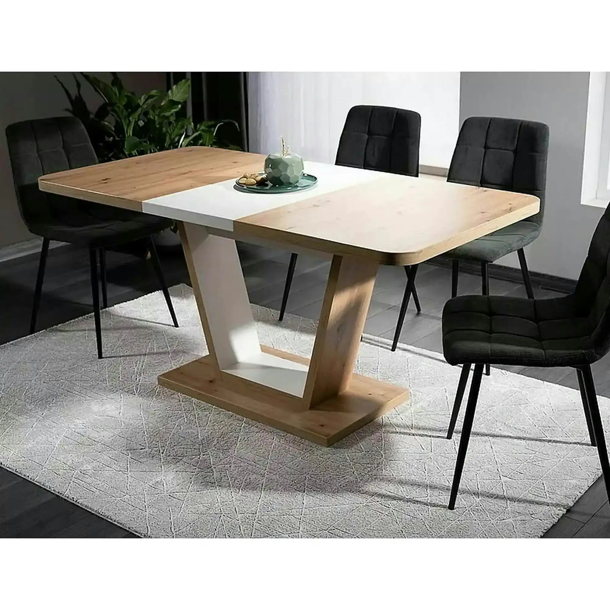 Masa extensibila NIGEL, stejar artisan/alb, PAL laminat, 120/160x80x76 cm