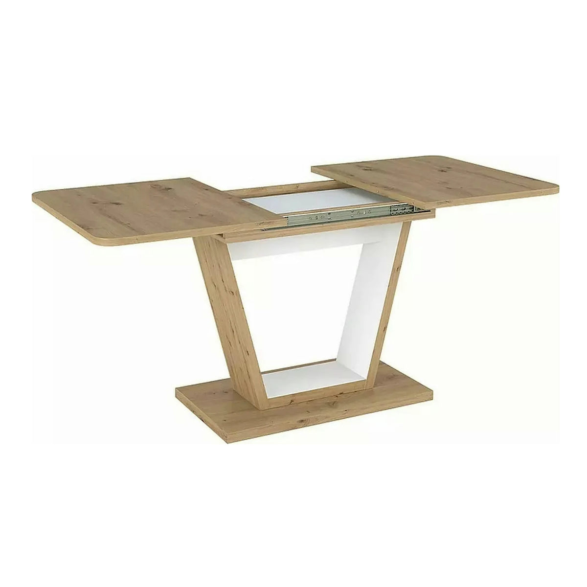 Masa extensibila NIGEL, stejar artisan/alb, PAL laminat, 120/160x80x76 cm