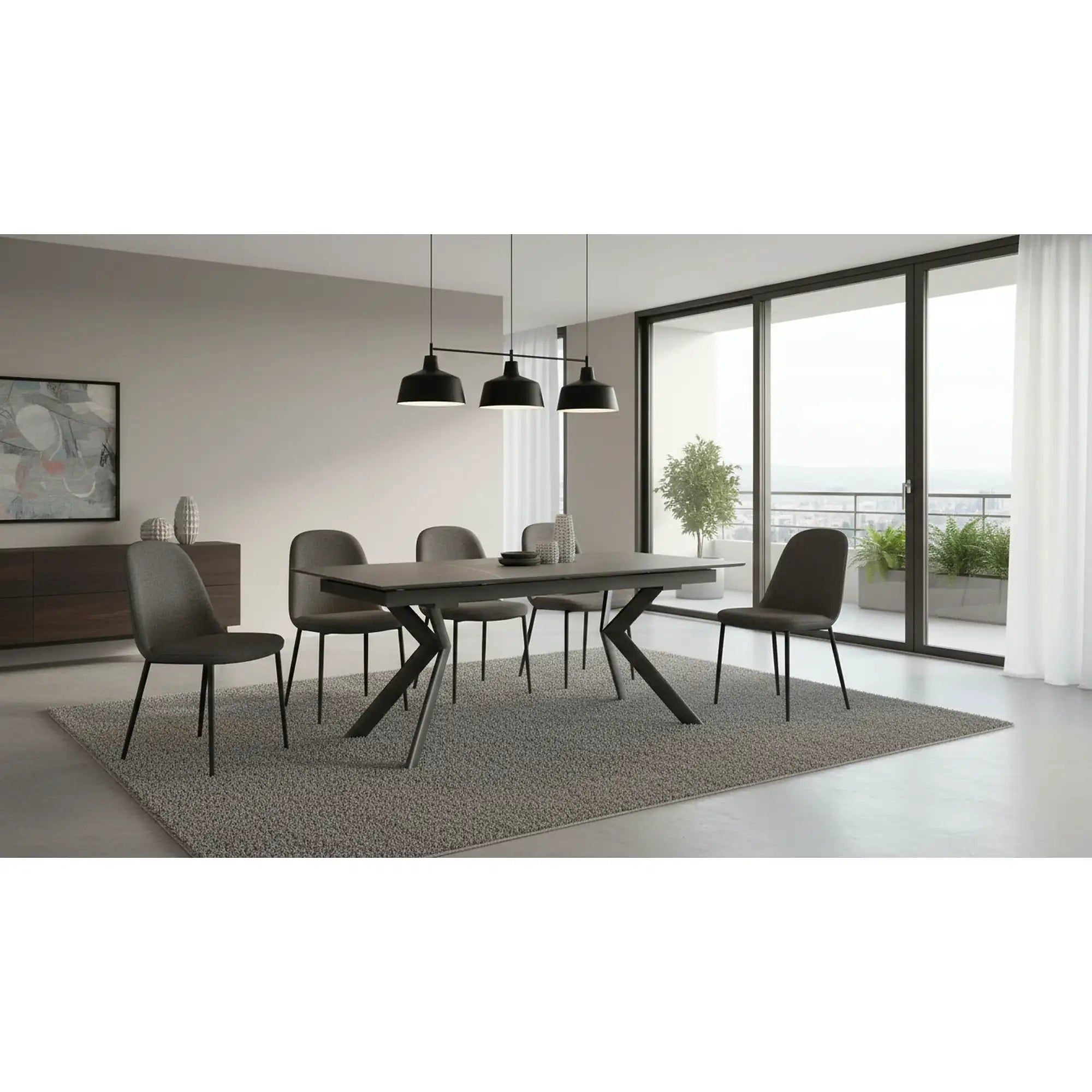 Masa extensibila NORTON, negru cu efect de marmura/negru, 160/240x90x75 cm