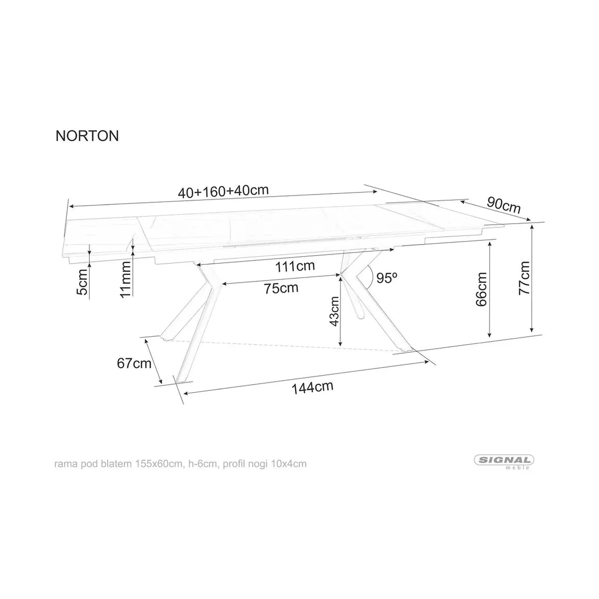 Masa extensibila NORTON, negru cu efect de marmura/negru, 160/240x90x75 cm