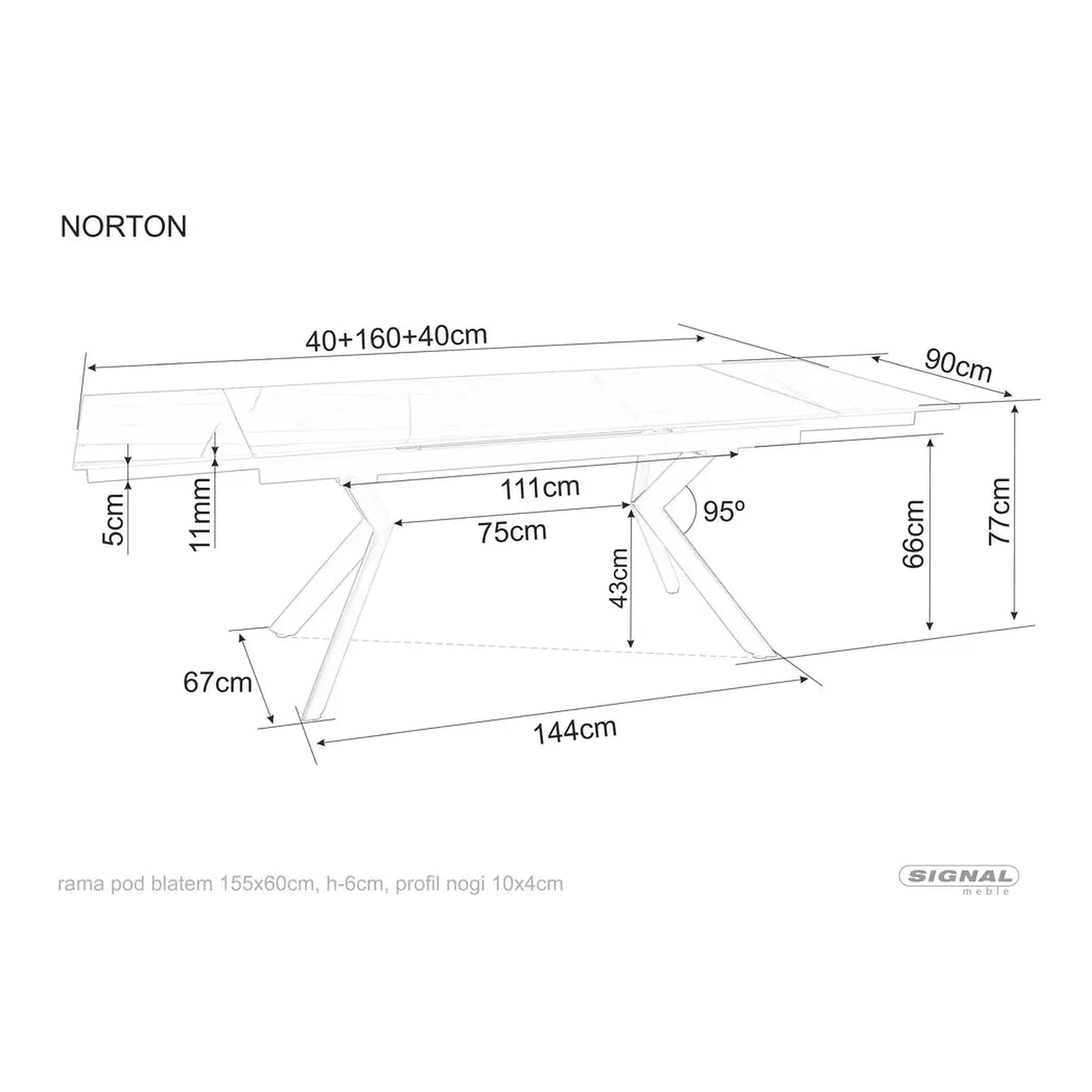 Masa extensibila NORTON, negru cu efect de marmura/negru, 160/240x90x75 cm