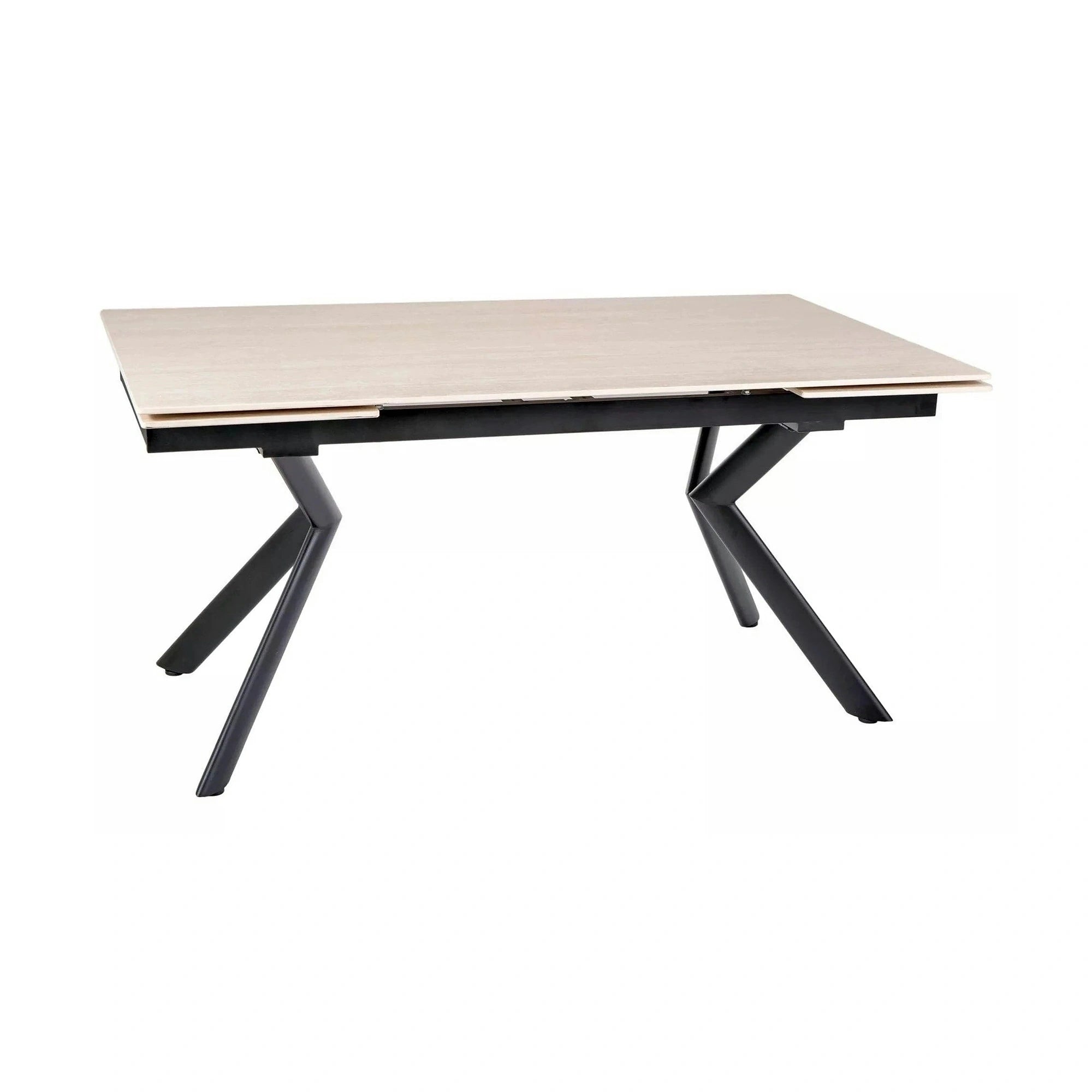 Masa extensibila NORTON, piatra travertin/negru, ceramica/metal, 160/240x90x75 cm