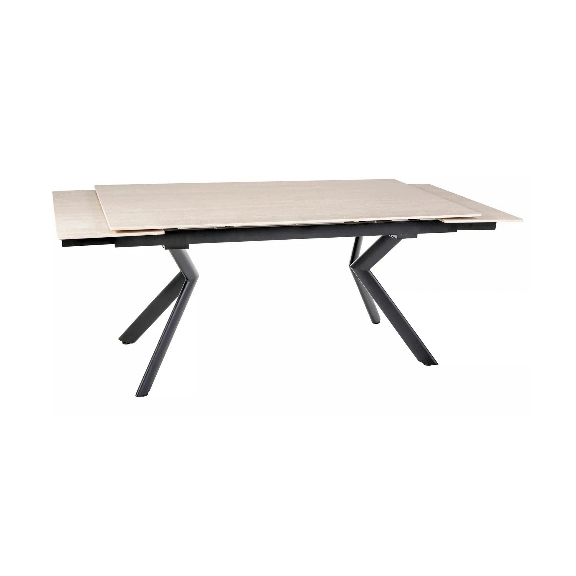 Masa extensibila NORTON, piatra travertin/negru, ceramica/metal, 160/240x90x75 cm