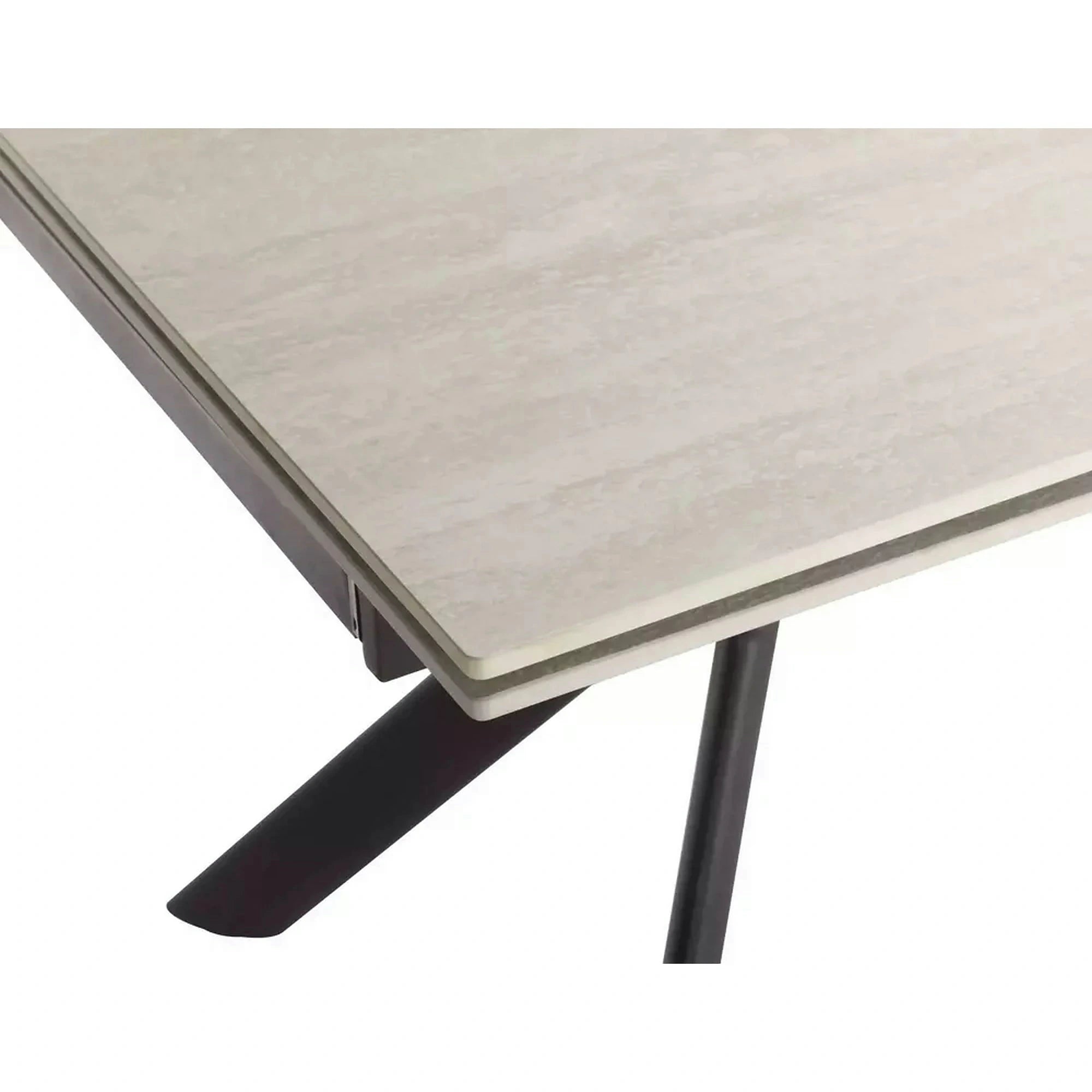 Masa extensibila NORTON, piatra travertin/negru, ceramica/metal, 160/240x90x75 cm