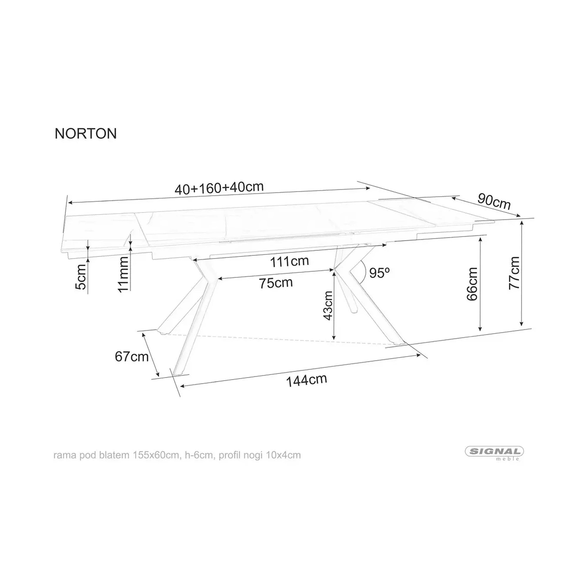 Masa extensibila NORTON, piatra travertin/negru, ceramica/metal, 160/240x90x75 cm