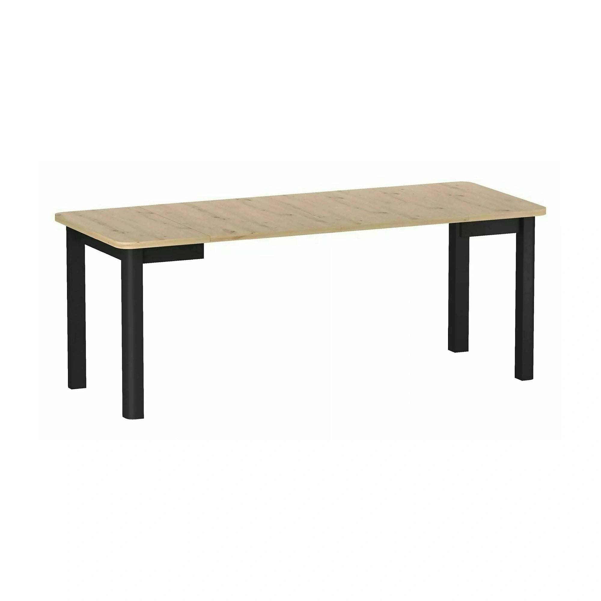 Masă extensibilă OSKAR, stejar artizanal/negru, PAL laminat/MDF, 120–200x80x76 cm