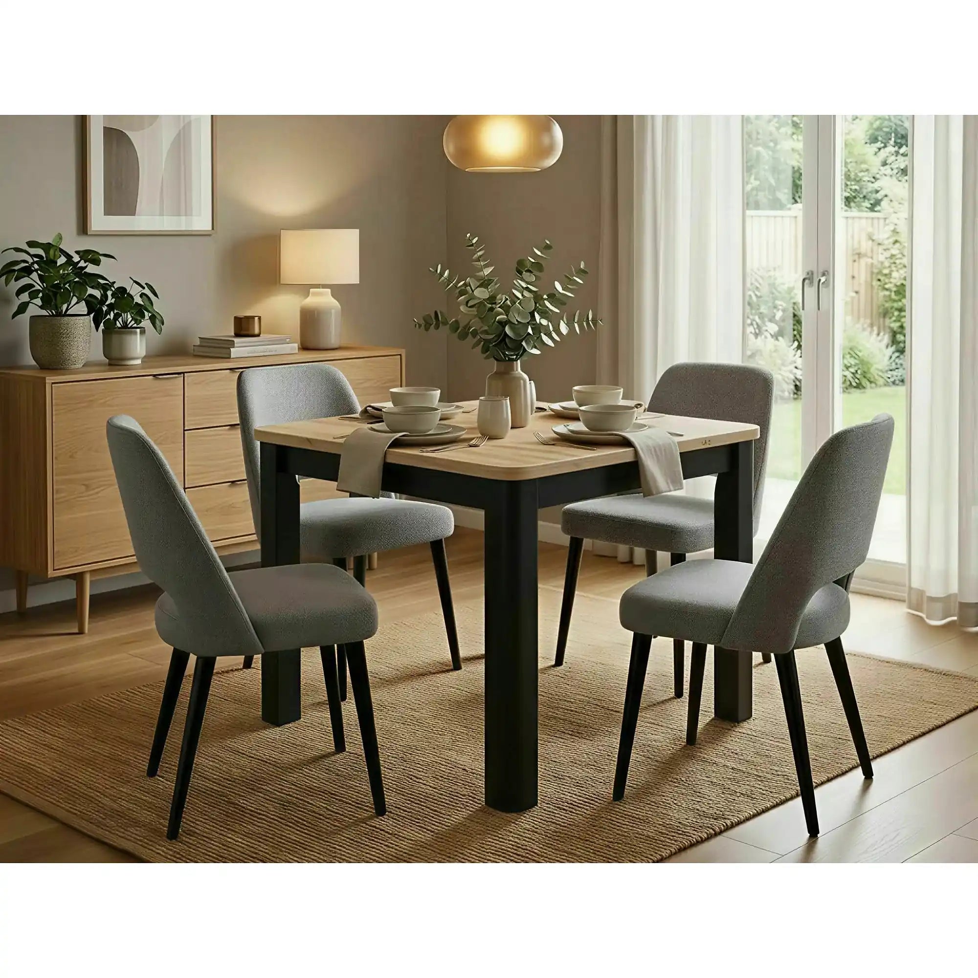 Masă extensibilă OSKAR, stejar artizanal/negru, PAL laminat/MDF, 80–200x80x76 cm