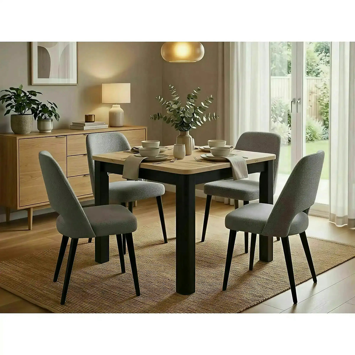 Masă extensibilă OSKAR, stejar artizanal/negru, PAL laminat/MDF, 80–200x80x76 cm
