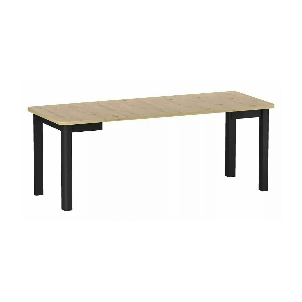 Masă extensibilă OSKAR, stejar artizanal/negru, PAL laminat/MDF, 80–200x80x76 cm
