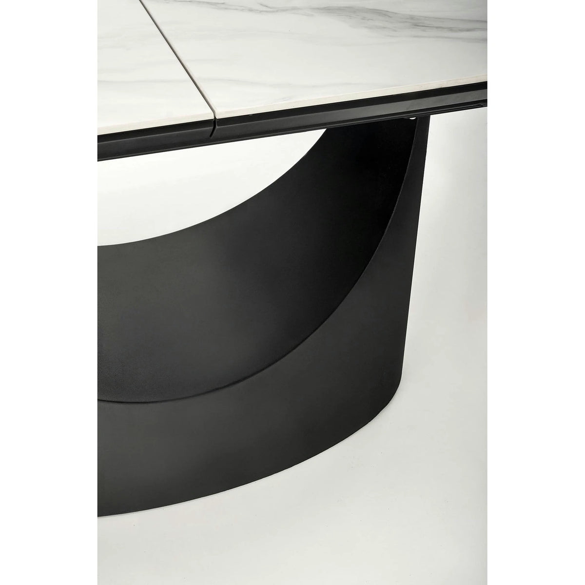 Masa extensibila OSMAN, alb efect marmura/negru, ceramica/metal, 160/220x90x77 cm