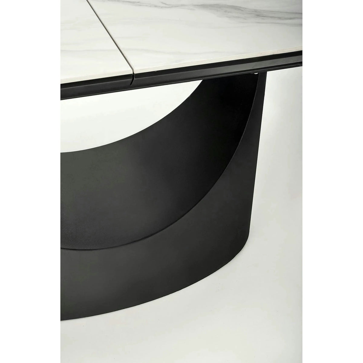 Masa extensibila OSMAN, alb efect marmura/negru, ceramica/metal, 160/220x90x77 cm