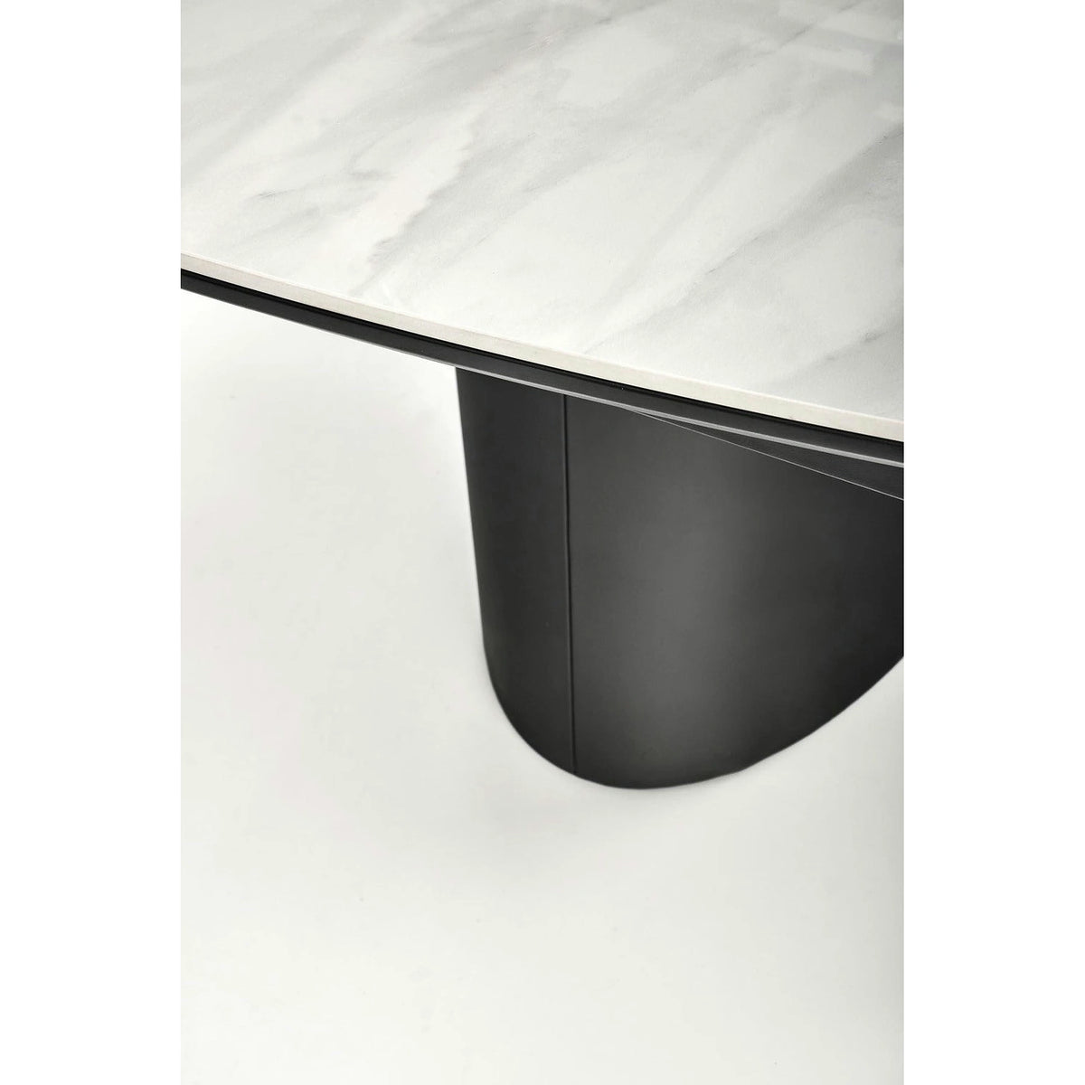 Masa extensibila OSMAN, alb efect marmura/negru, ceramica/metal, 160/220x90x77 cm