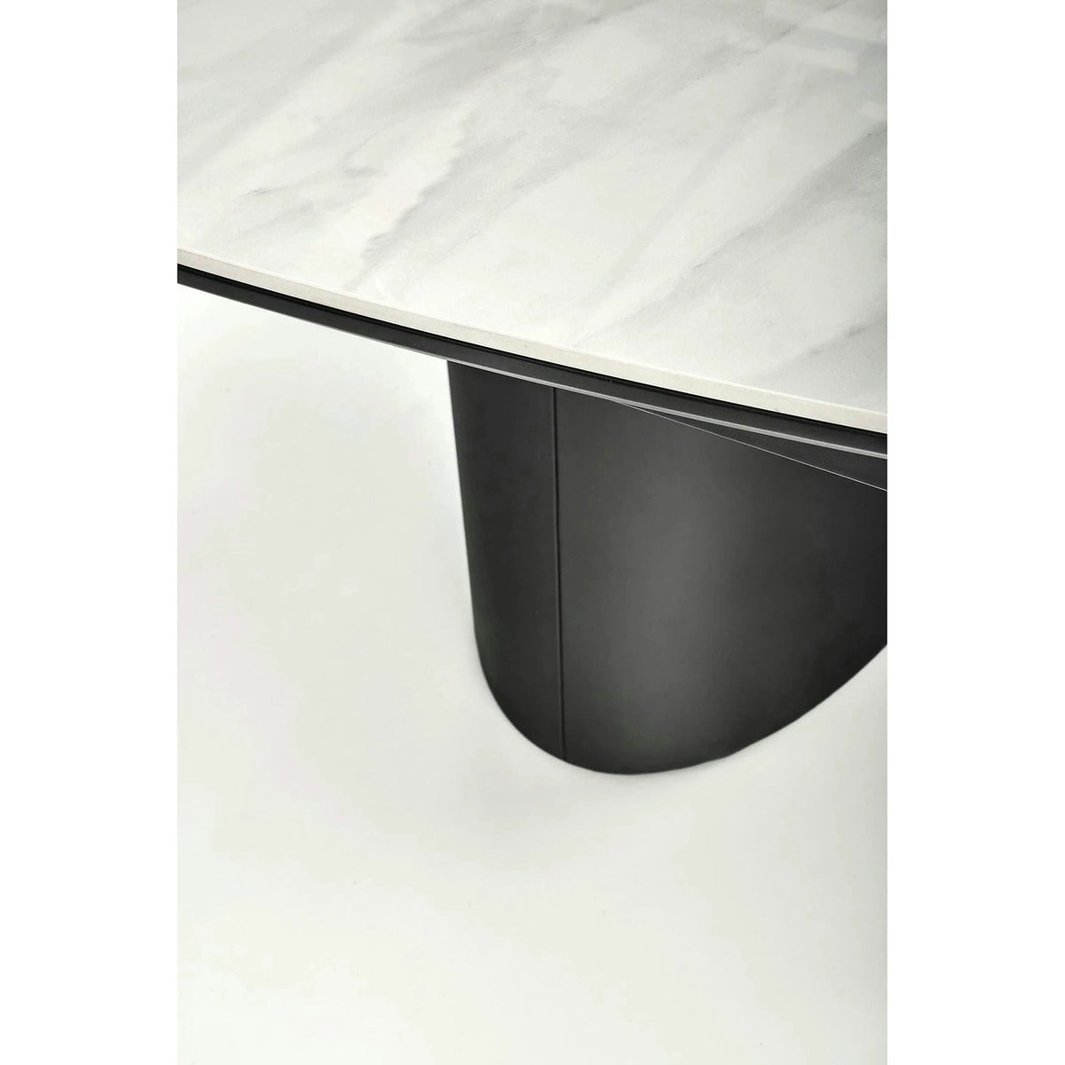 Masa extensibila OSMAN, alb efect marmura/negru, ceramica/metal, 160/220x90x77 cm