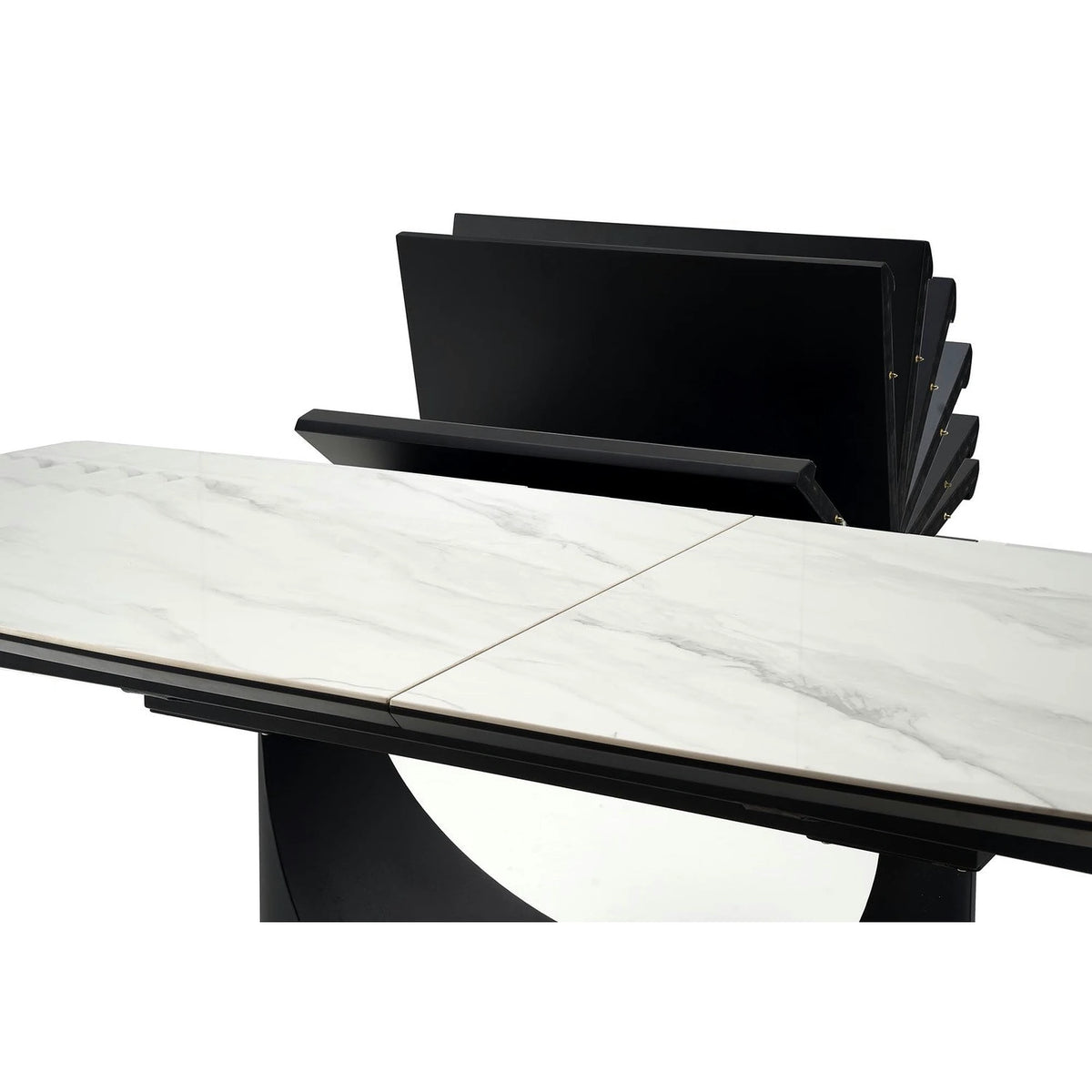 Masa extensibila OSMAN, alb efect marmura/negru, ceramica/metal, 160/220x90x77 cm