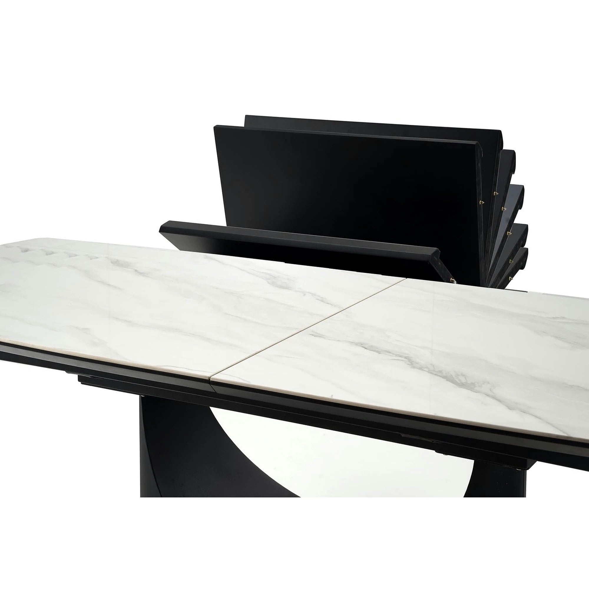 Masa extensibila OSMAN, alb efect marmura/negru, ceramica/metal, 160/220x90x77 cm