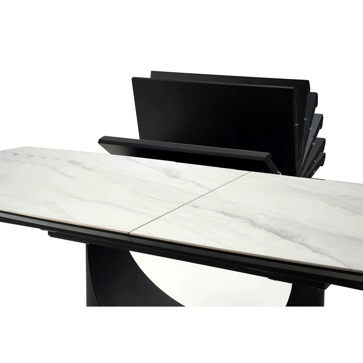 Masa extensibila OSMAN, alb efect marmura/negru, ceramica/metal, 160/220x90x77 cm
