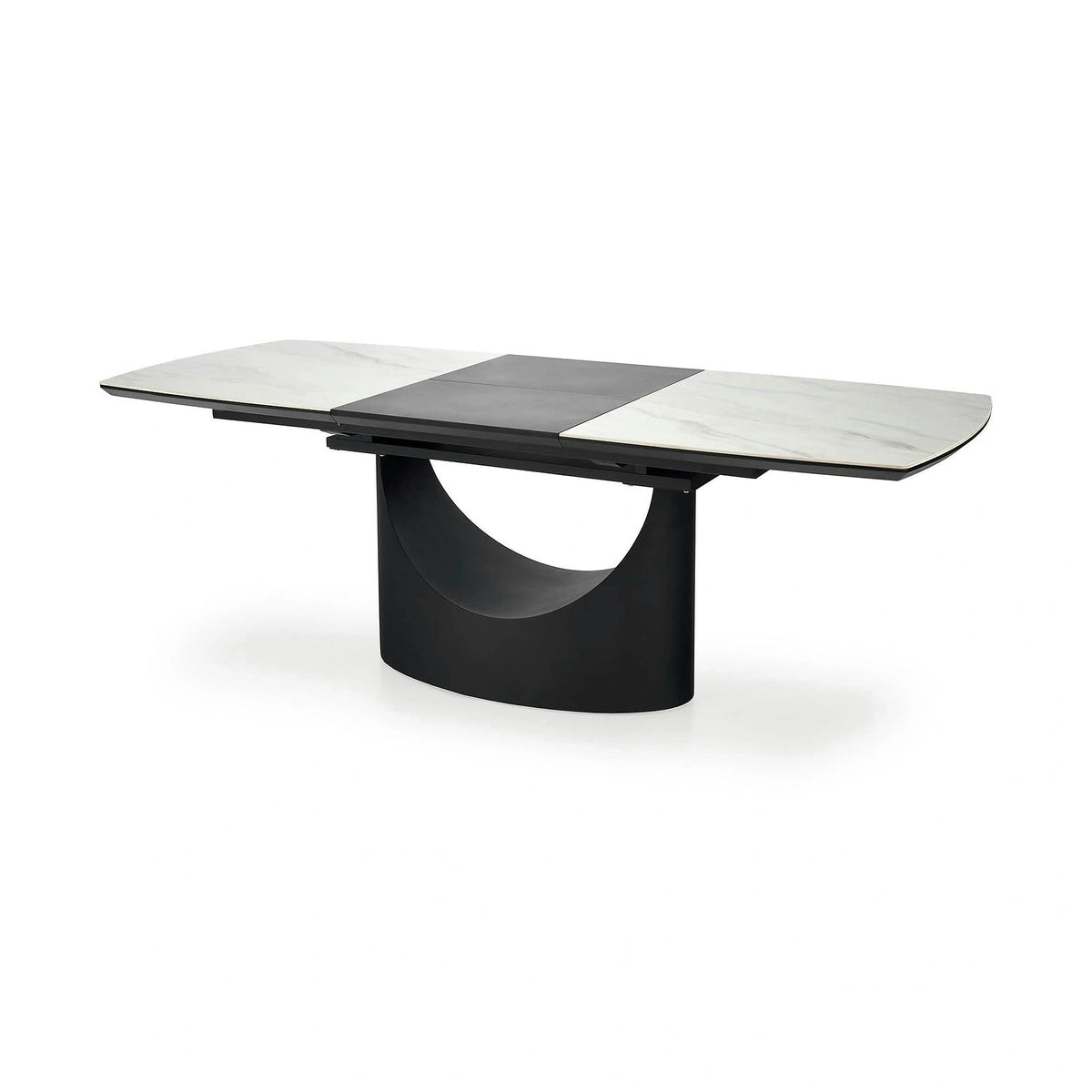 Masa extensibila OSMAN, alb efect marmura/negru, ceramica/metal, 160/220x90x77 cm