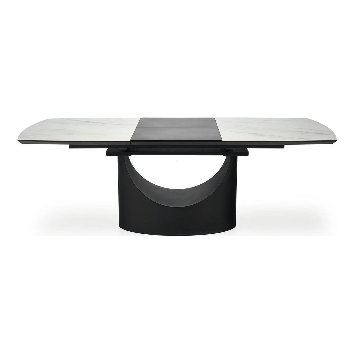 Masa extensibila OSMAN, alb efect marmura/negru, ceramica/metal, 160/220x90x77 cm