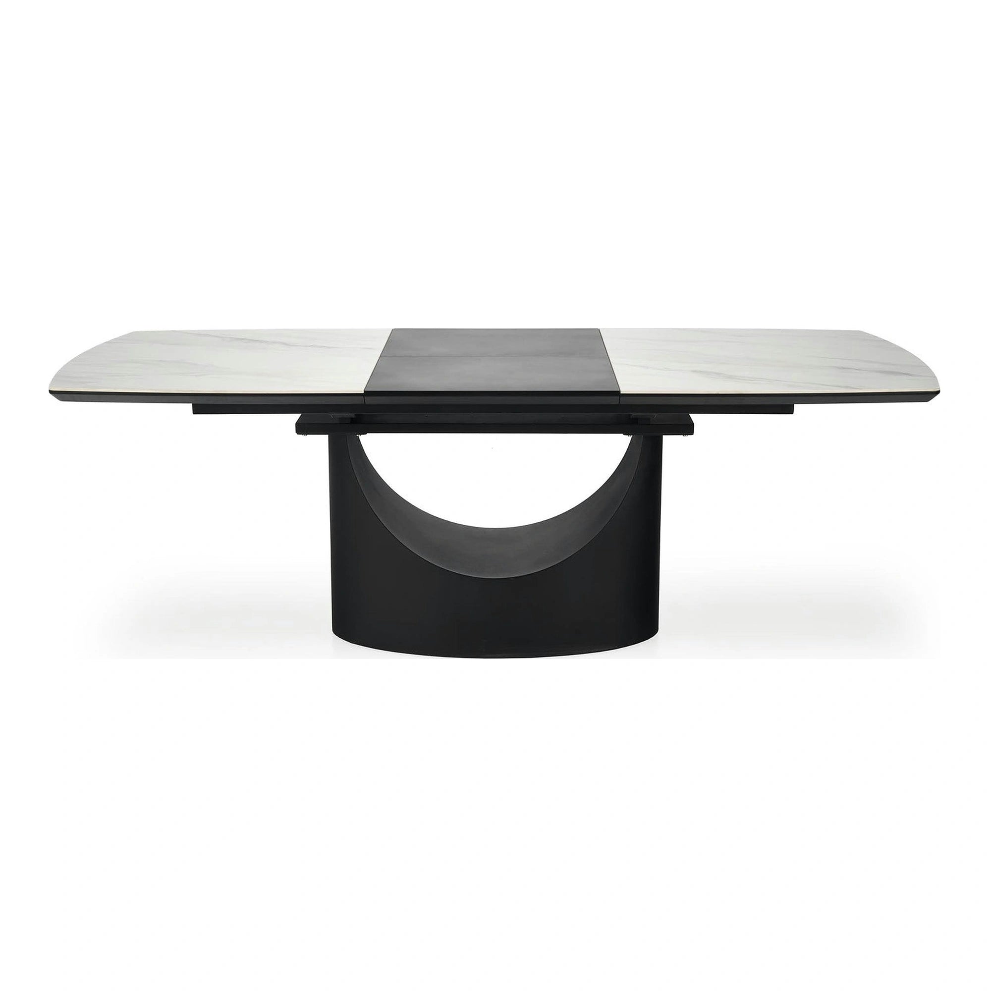 Masa extensibila OSMAN, alb efect marmura/negru, ceramica/metal, 160/220x90x77 cm