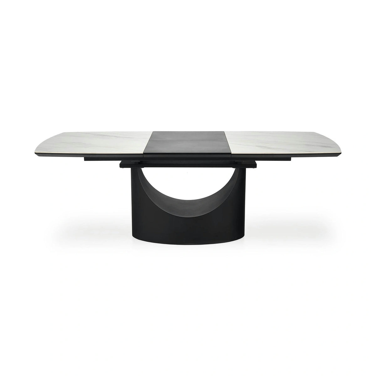 Masa extensibila OSMAN, alb efect marmura/negru, ceramica/metal, 160/220x90x77 cm