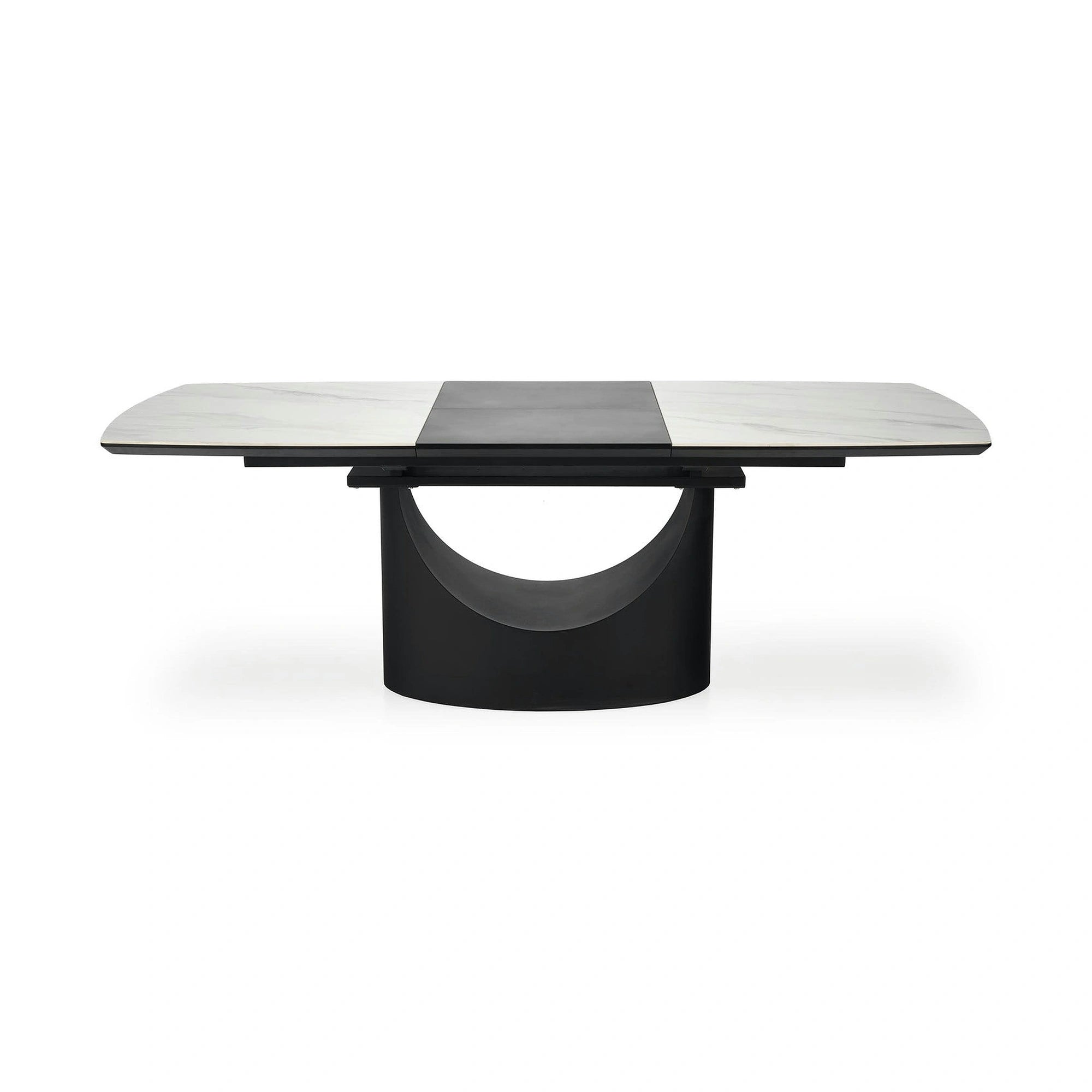 Masa extensibila OSMAN, alb efect marmura/negru, ceramica/metal, 160/220x90x77 cm