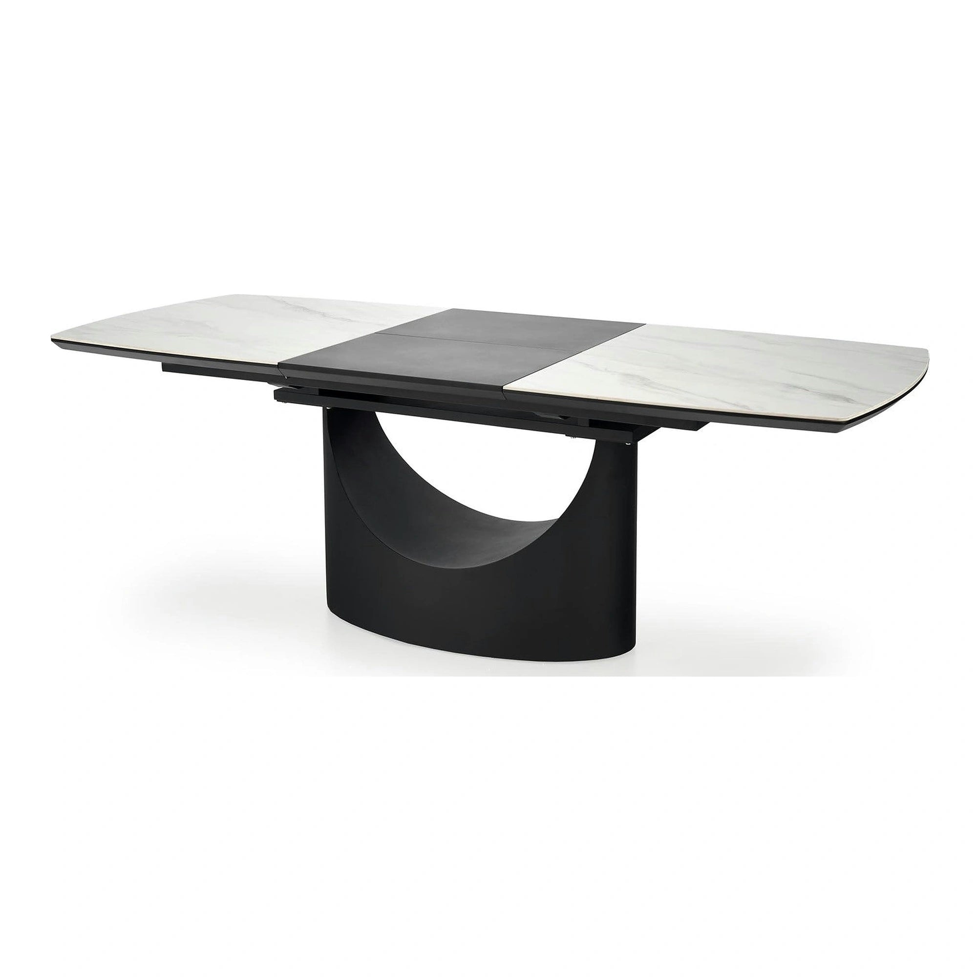 Masa extensibila OSMAN, alb efect marmura/negru, ceramica/metal, 160/220x90x77 cm