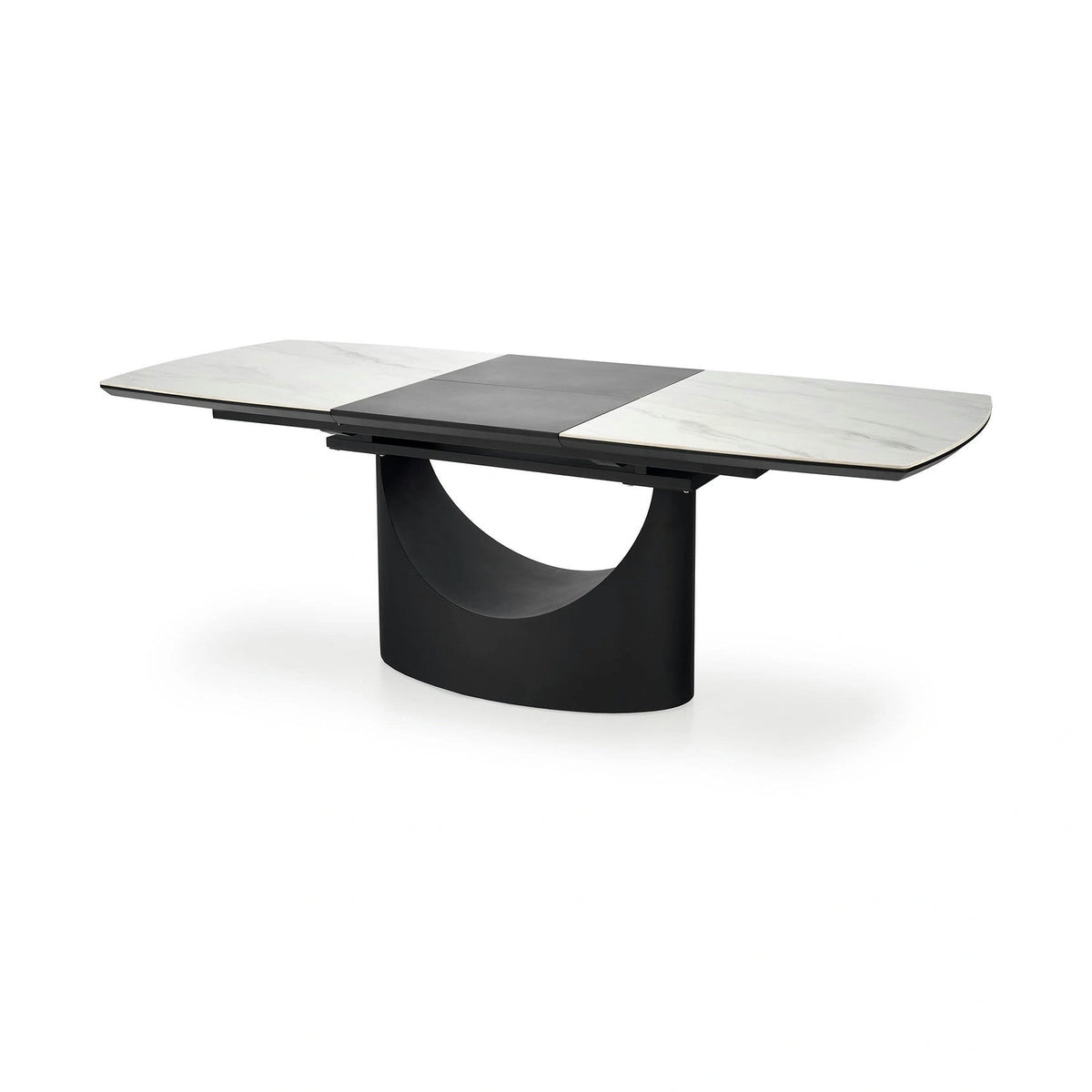 Masa extensibila OSMAN, alb efect marmura/negru, ceramica/metal, 160/220x90x77 cm