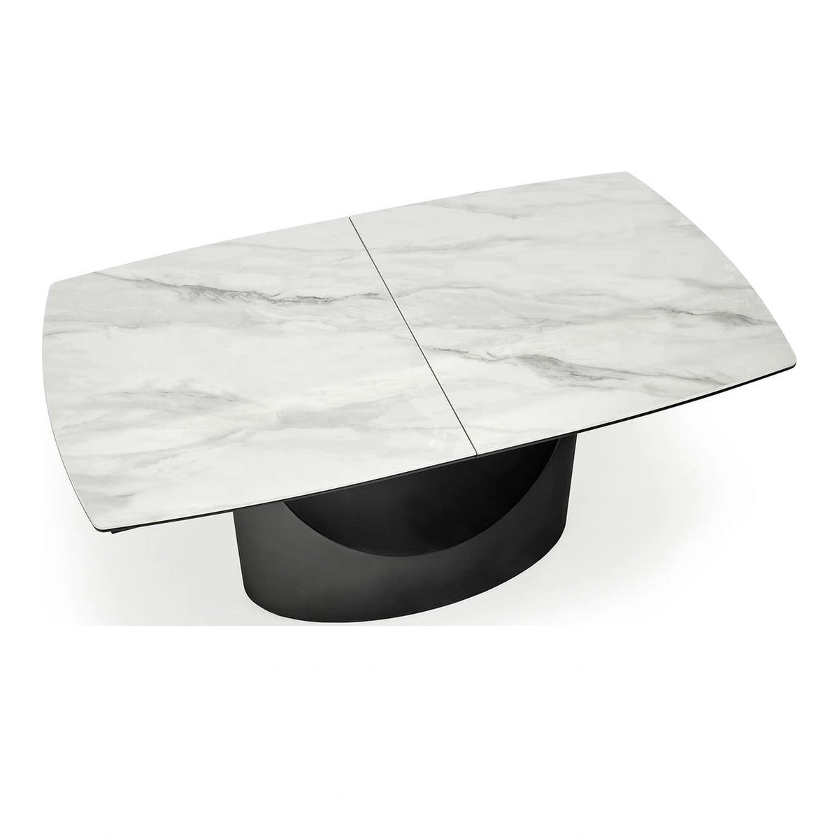 Masa extensibila OSMAN, alb efect marmura/negru, ceramica/metal, 160/220x90x77 cm