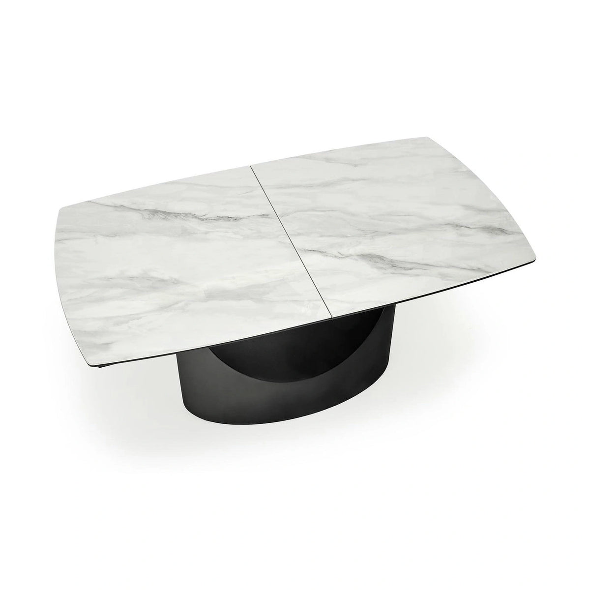 Masa extensibila OSMAN, alb efect marmura/negru, ceramica/metal, 160/220x90x77 cm