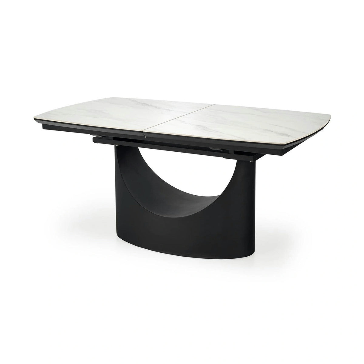 Masa extensibila OSMAN, alb efect marmura/negru, ceramica/metal, 160/220x90x77 cm
