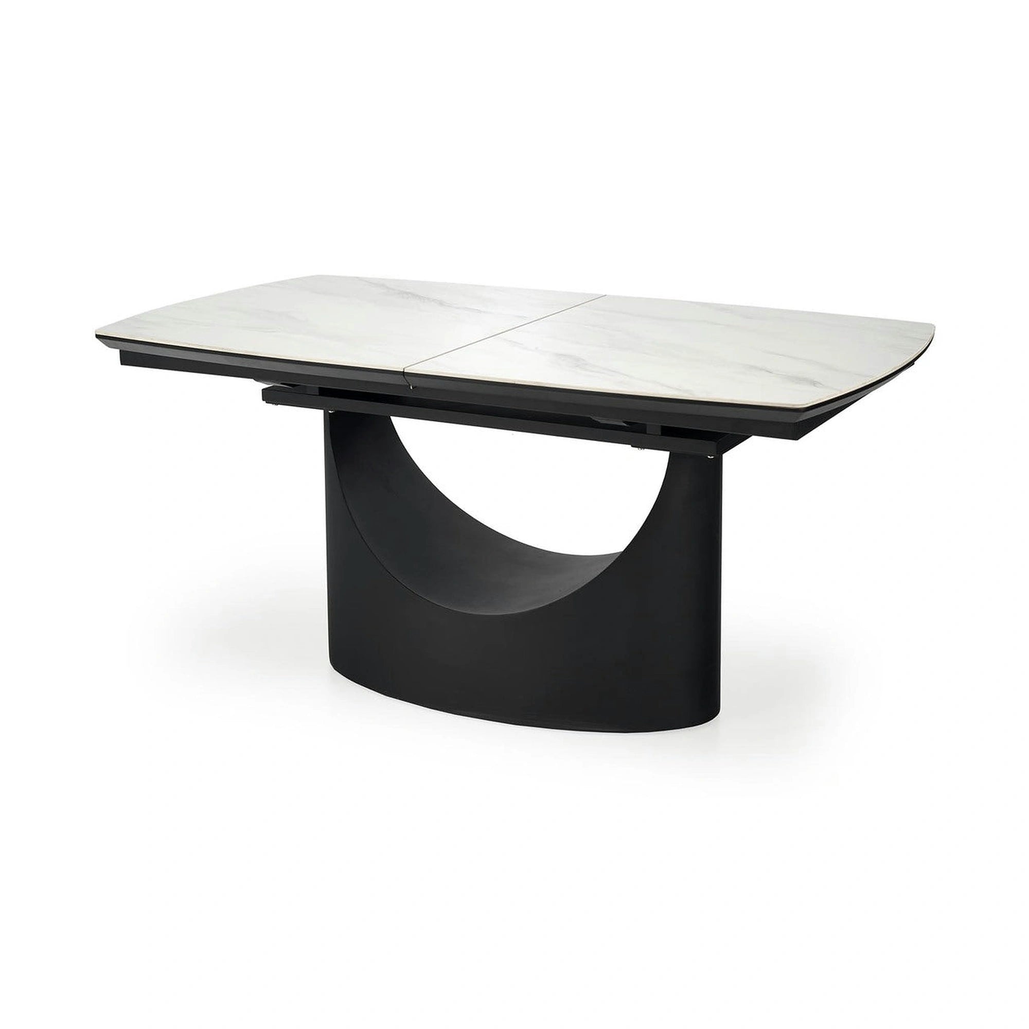 Masa extensibila OSMAN, alb efect marmura/negru, ceramica/metal, 160/220x90x77 cm