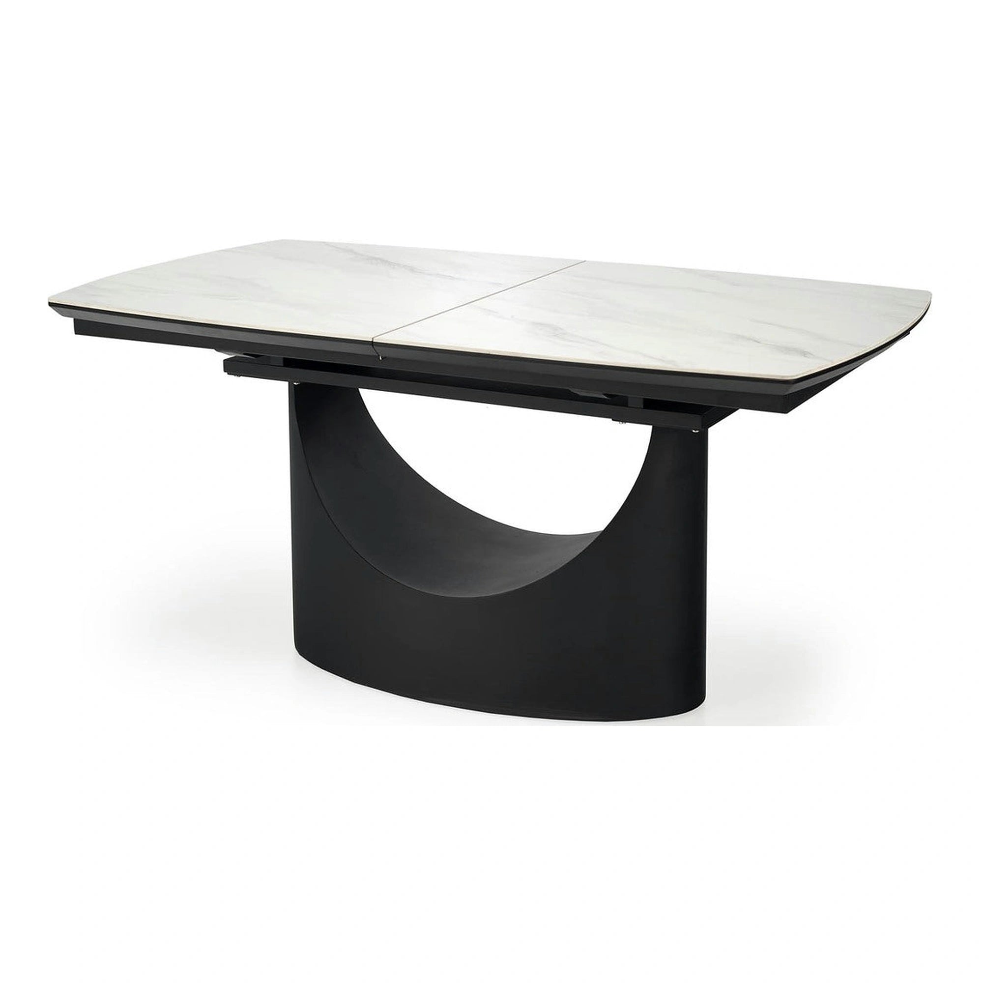 Masa extensibila OSMAN, alb efect marmura/negru, ceramica/metal, 160/220x90x77 cm
