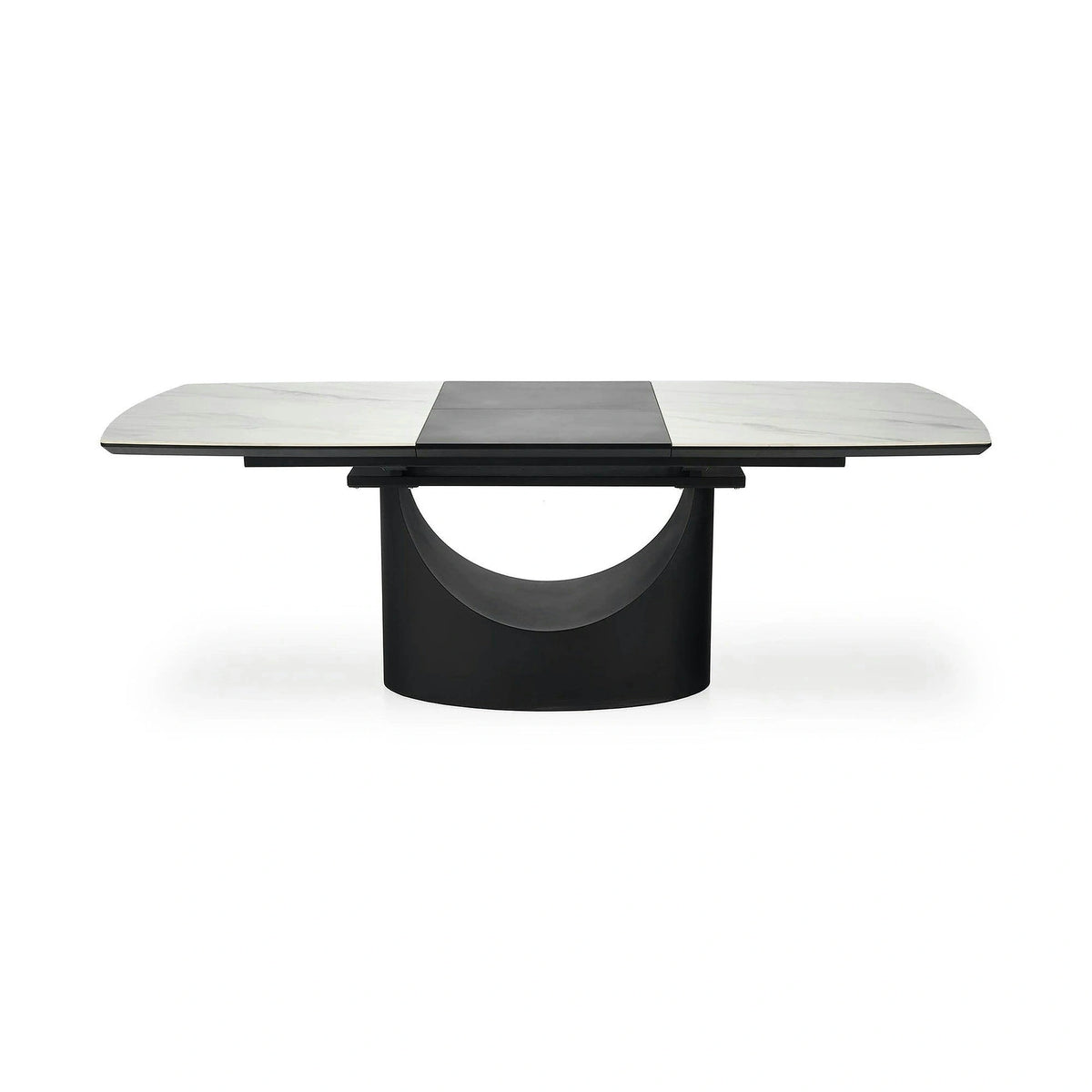 Masa extensibila OSMAN, alb efect marmura/negru, ceramica/metal, 160/220x90x77 cm