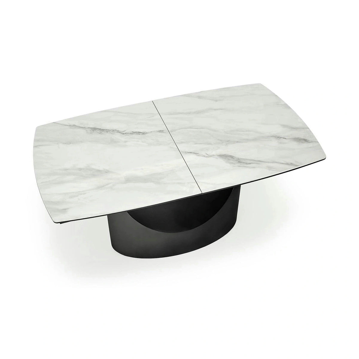 Masa extensibila OSMAN, alb efect marmura/negru, ceramica/metal, 160/220x90x77 cm