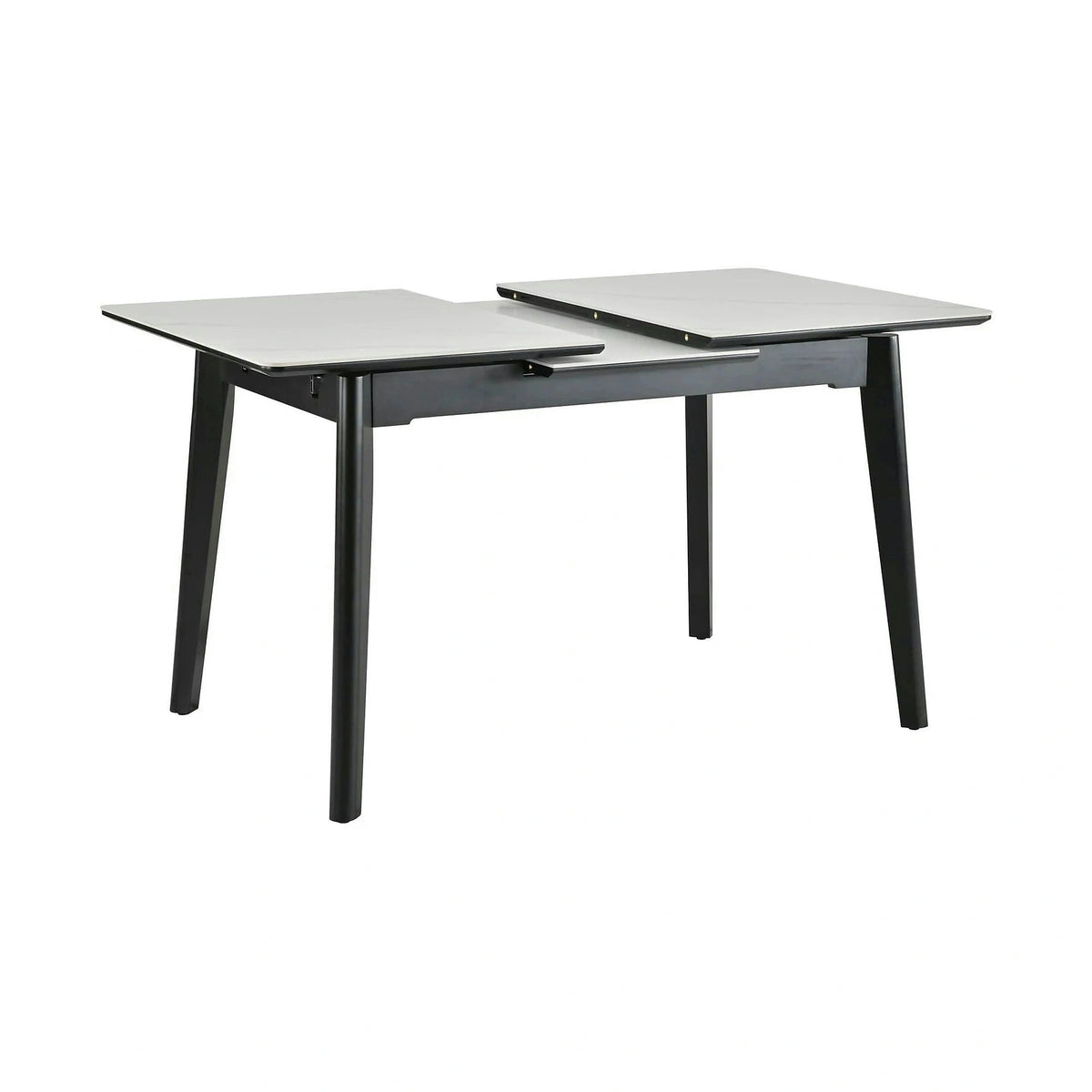 Masa extensibila OSTEN, alb cu efect de marmura/negru, 110/140x80x76 cm