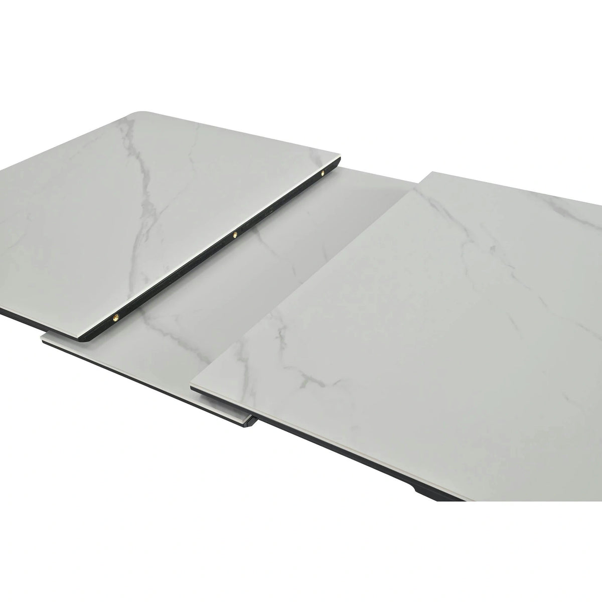 Masa extensibila OSTEN, alb cu efect de marmura/negru, 110/140x80x76 cm